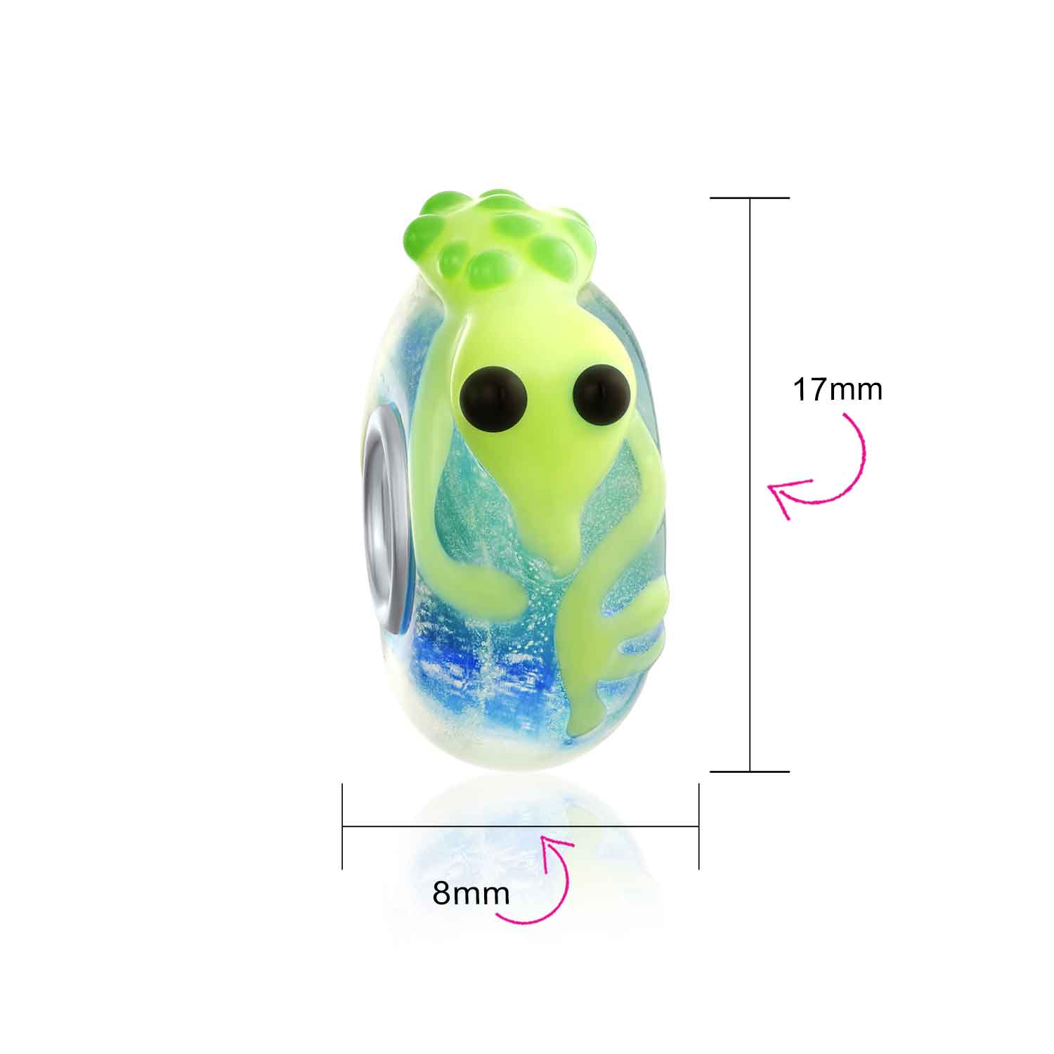 Green Animal 3D Lampwork Murano Glass Bead Charm 925 Sterling Silver - Picture 9 of 12