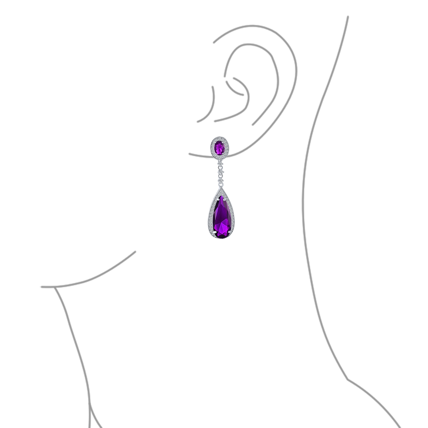 Statement Teardrop CZ Dangle Chandelier Clip-On Earrings Silver Plated - Picture 19 of 24