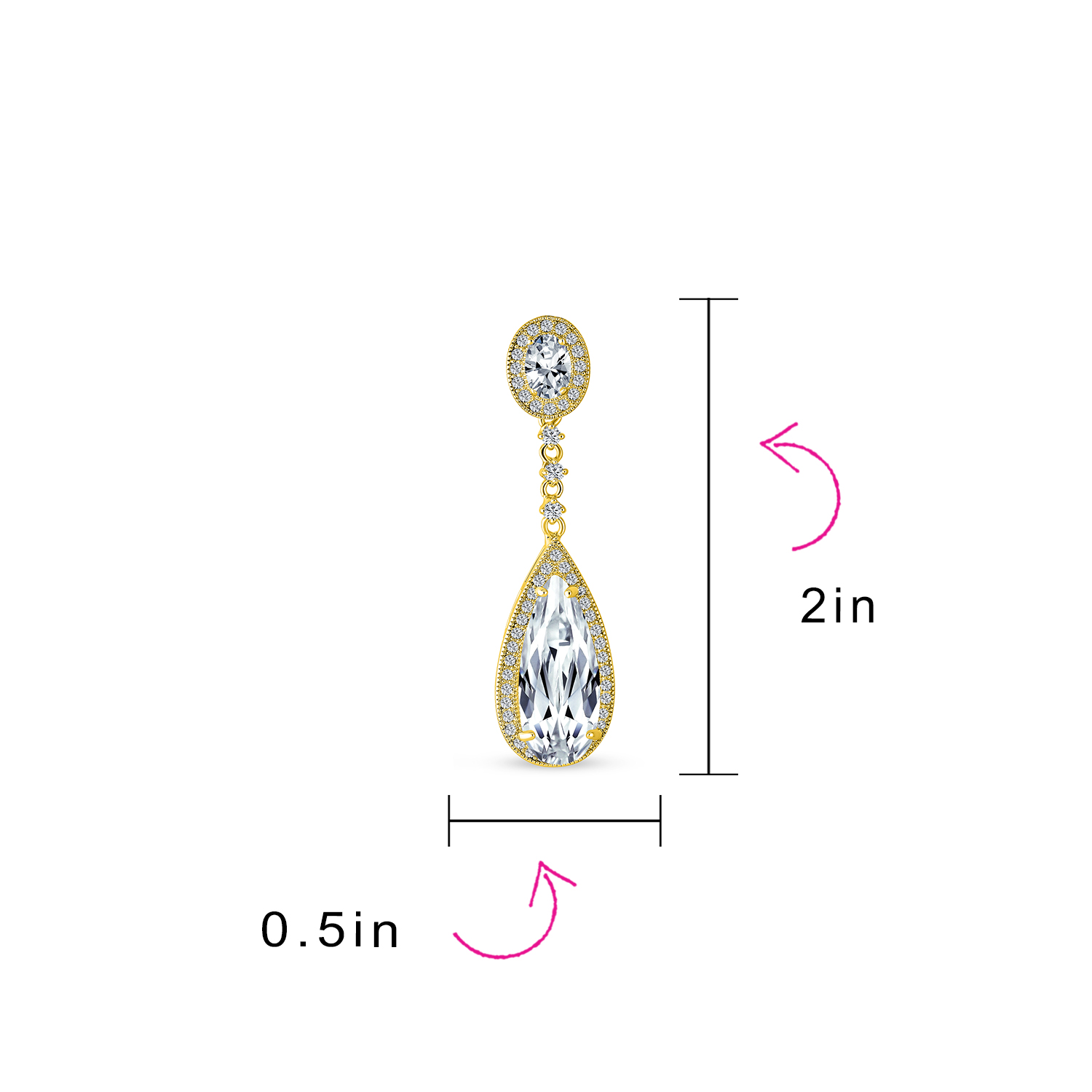 Statement Teardrop CZ Dangle Chandelier Clip-On Earrings Silver Plated - Picture 14 of 24