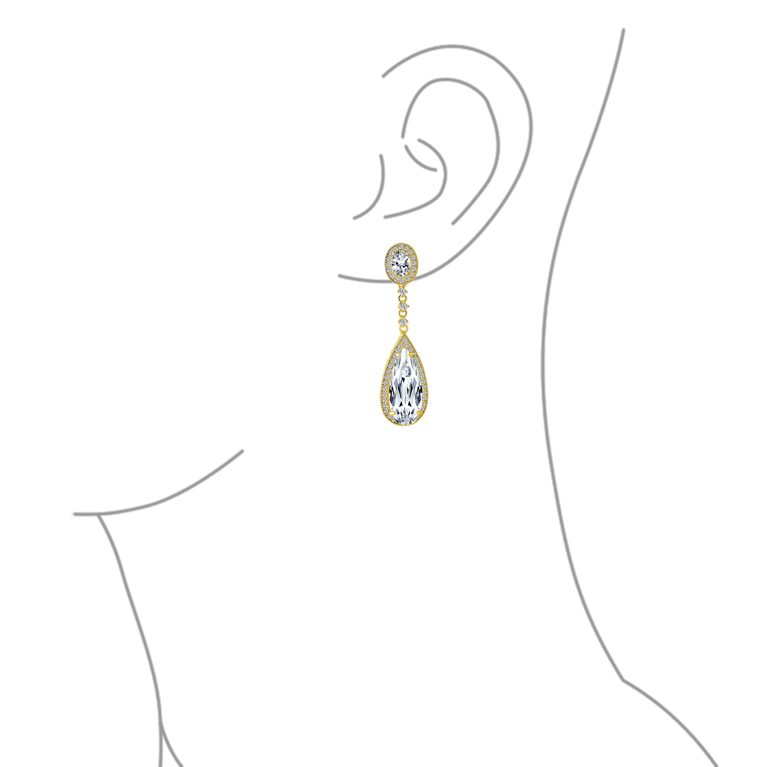 Statement Teardrop CZ Dangle Chandelier Clip-On Earrings Silver Plated - Picture 13 of 24