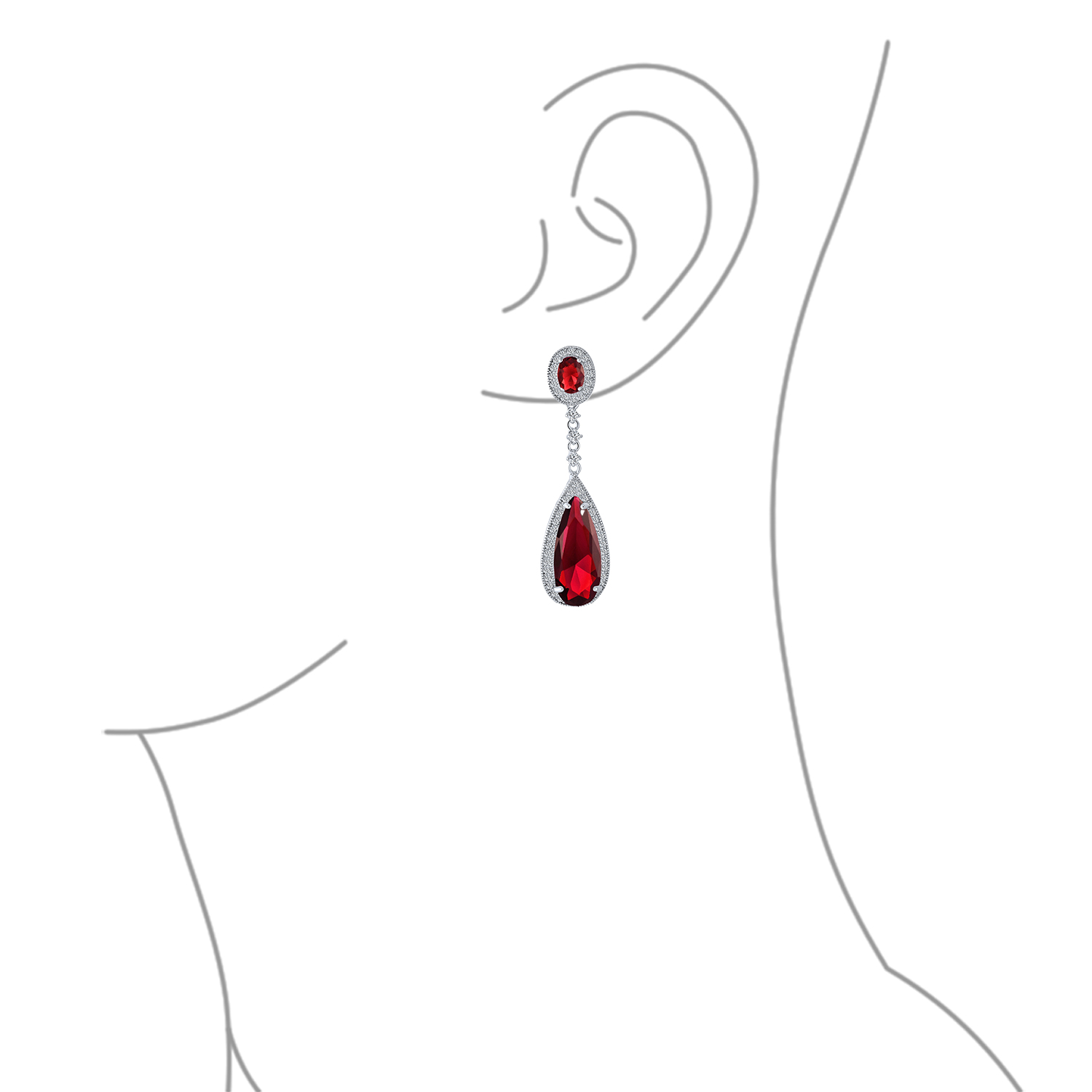 Statement Teardrop CZ Dangle Chandelier Clip-On Earrings Silver Plated - Picture 23 of 24