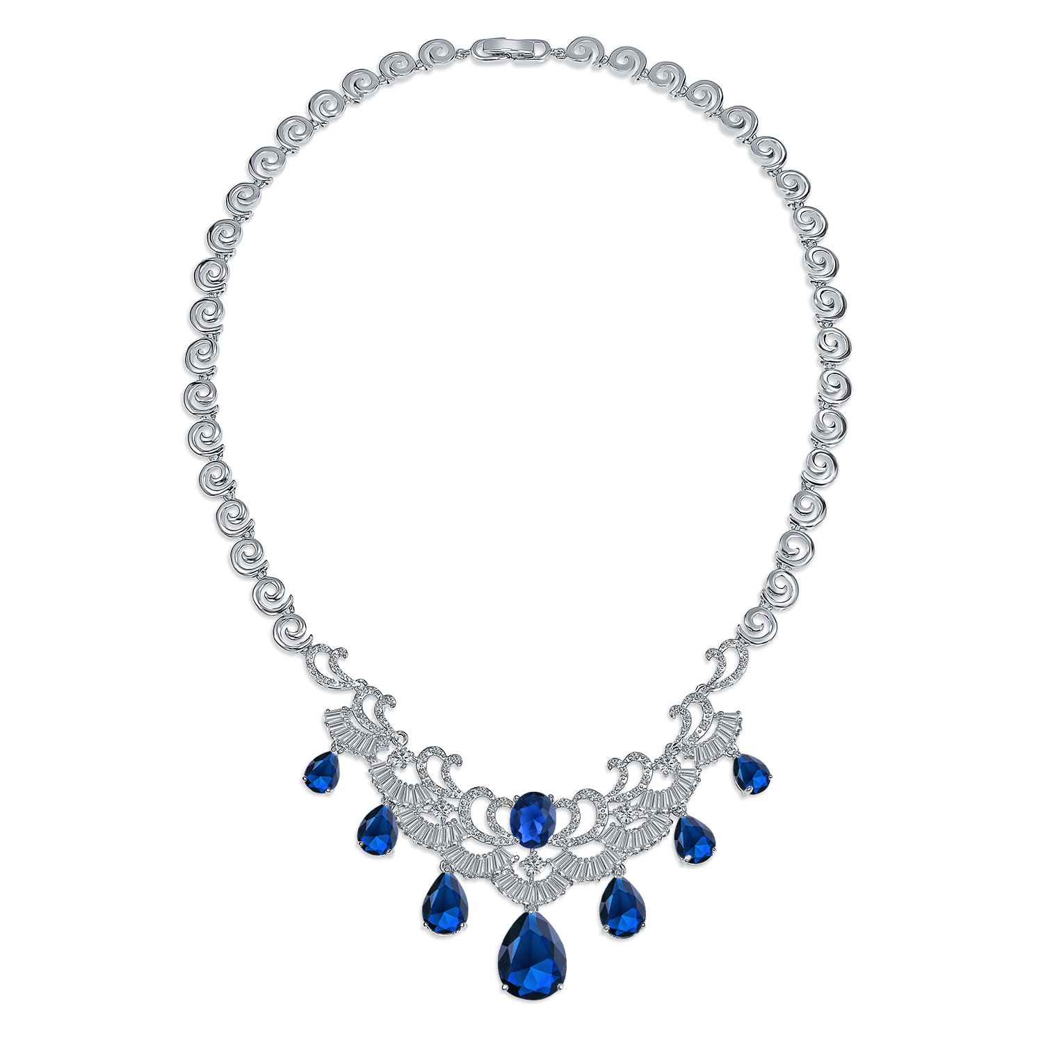Vintage Women Art Deco Collar Necklace with CZ Sapphire CZ Ruby CZ Emerald - Picture 6 of 17