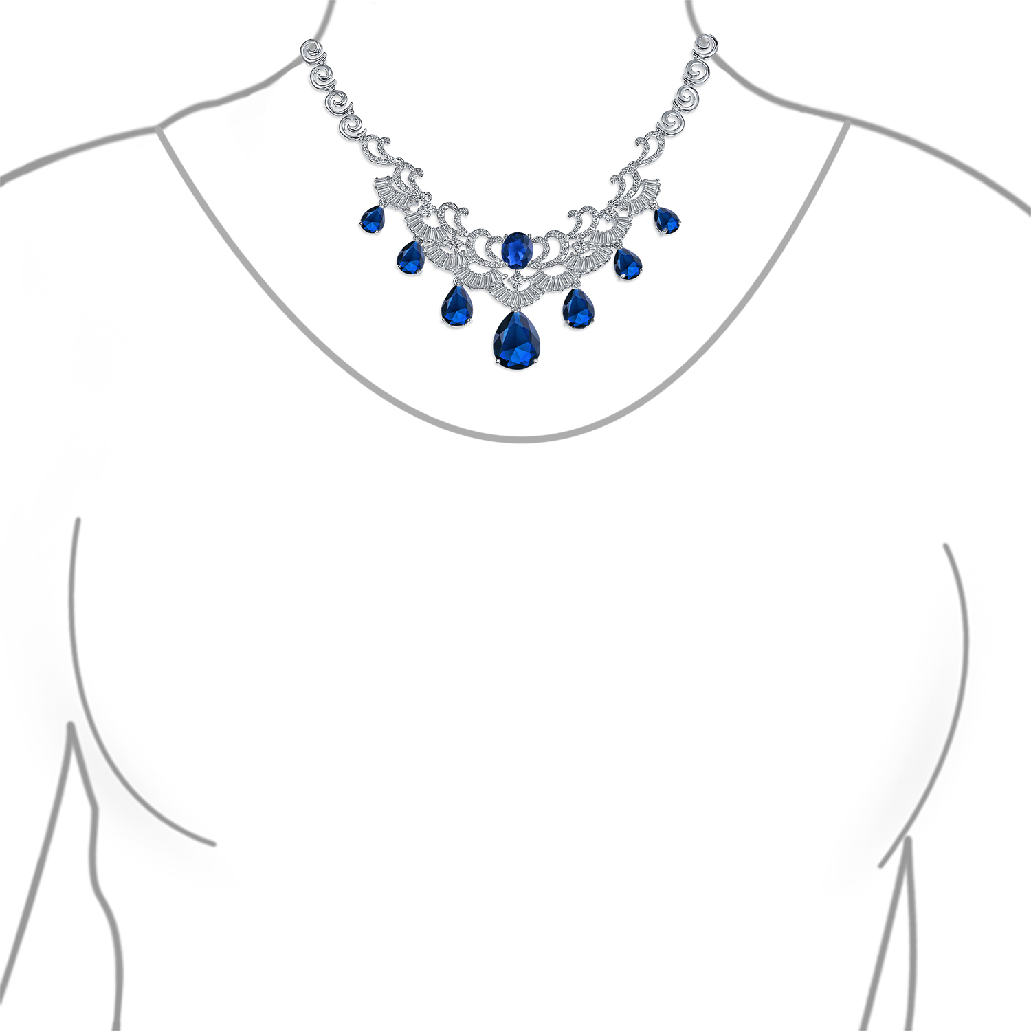 Vintage Women Art Deco Collar Necklace with CZ Sapphire CZ Ruby CZ Emerald - Picture 8 of 17