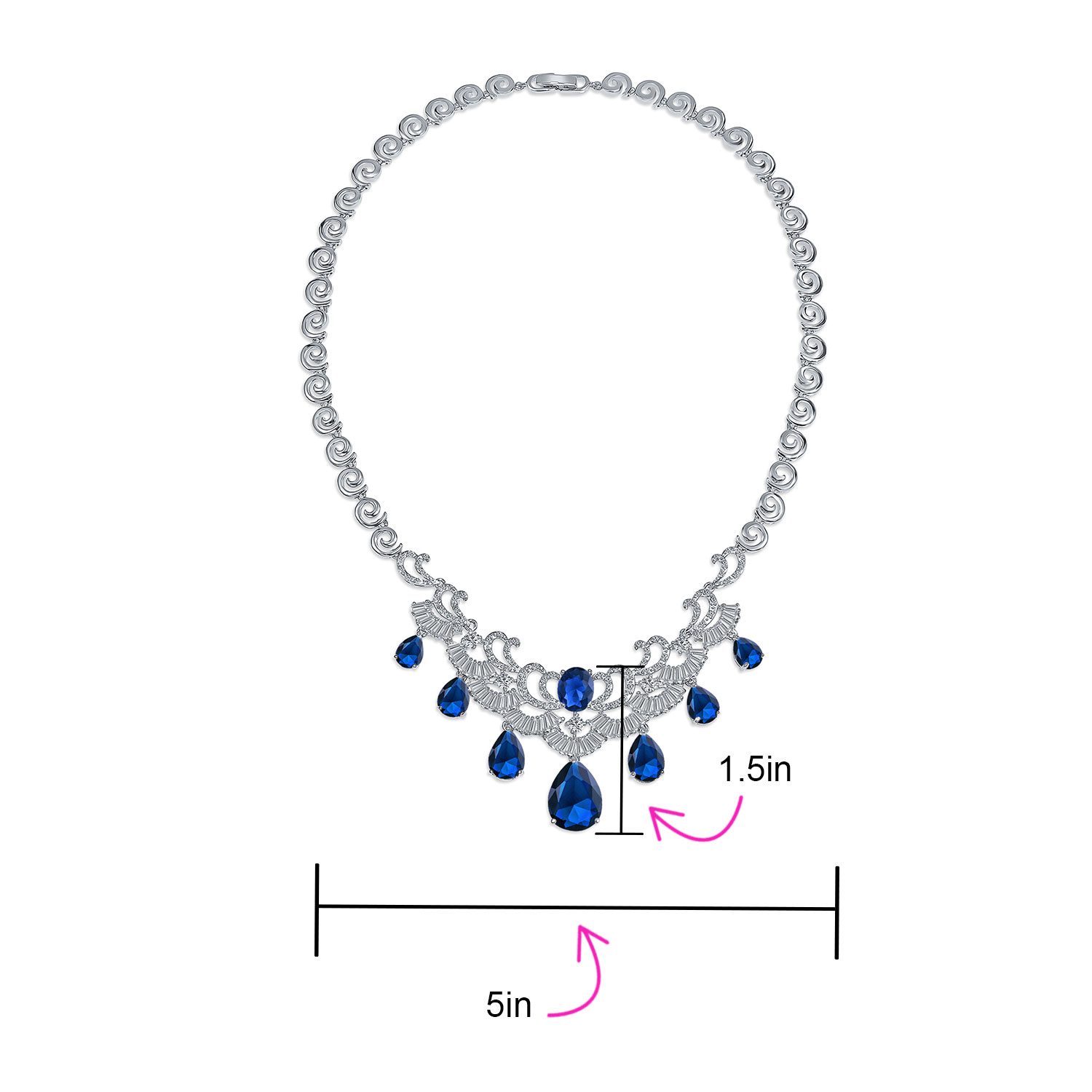 Vintage Women Art Deco Collar Necklace with CZ Sapphire CZ Ruby CZ Emerald - Picture 9 of 17