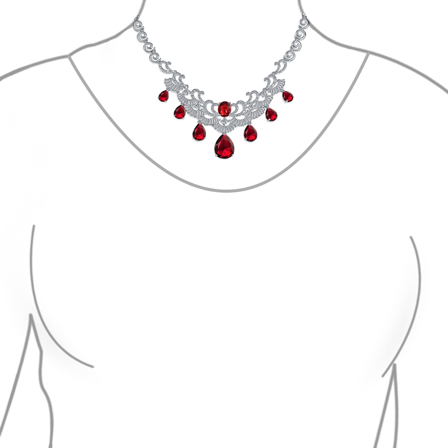 Vintage Women Art Deco Collar Necklace with CZ Sapphire CZ Ruby CZ Emerald - Picture 16 of 17