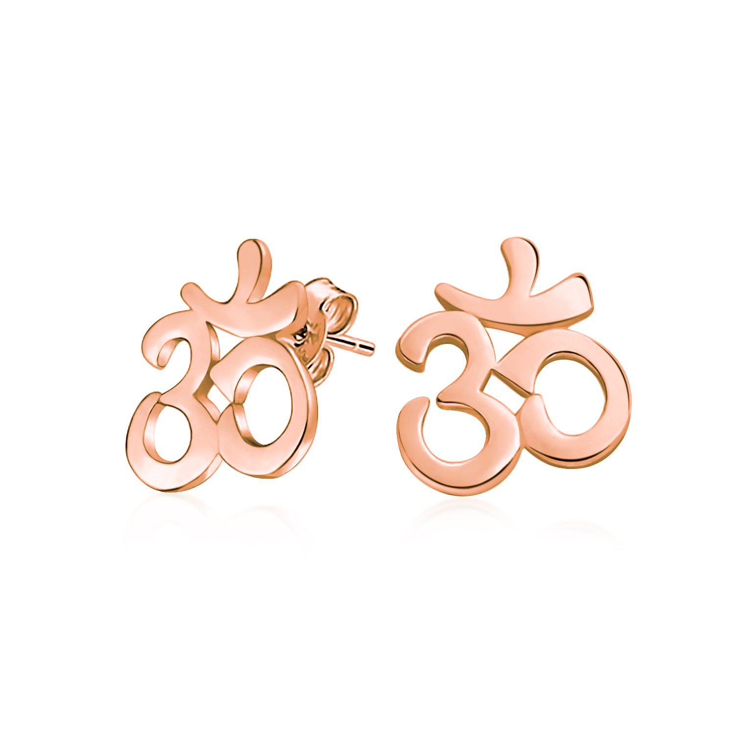 Buddhist Zen Ohm Symbol Stud Earrings Rose Gold Sterling Silver - Product main view