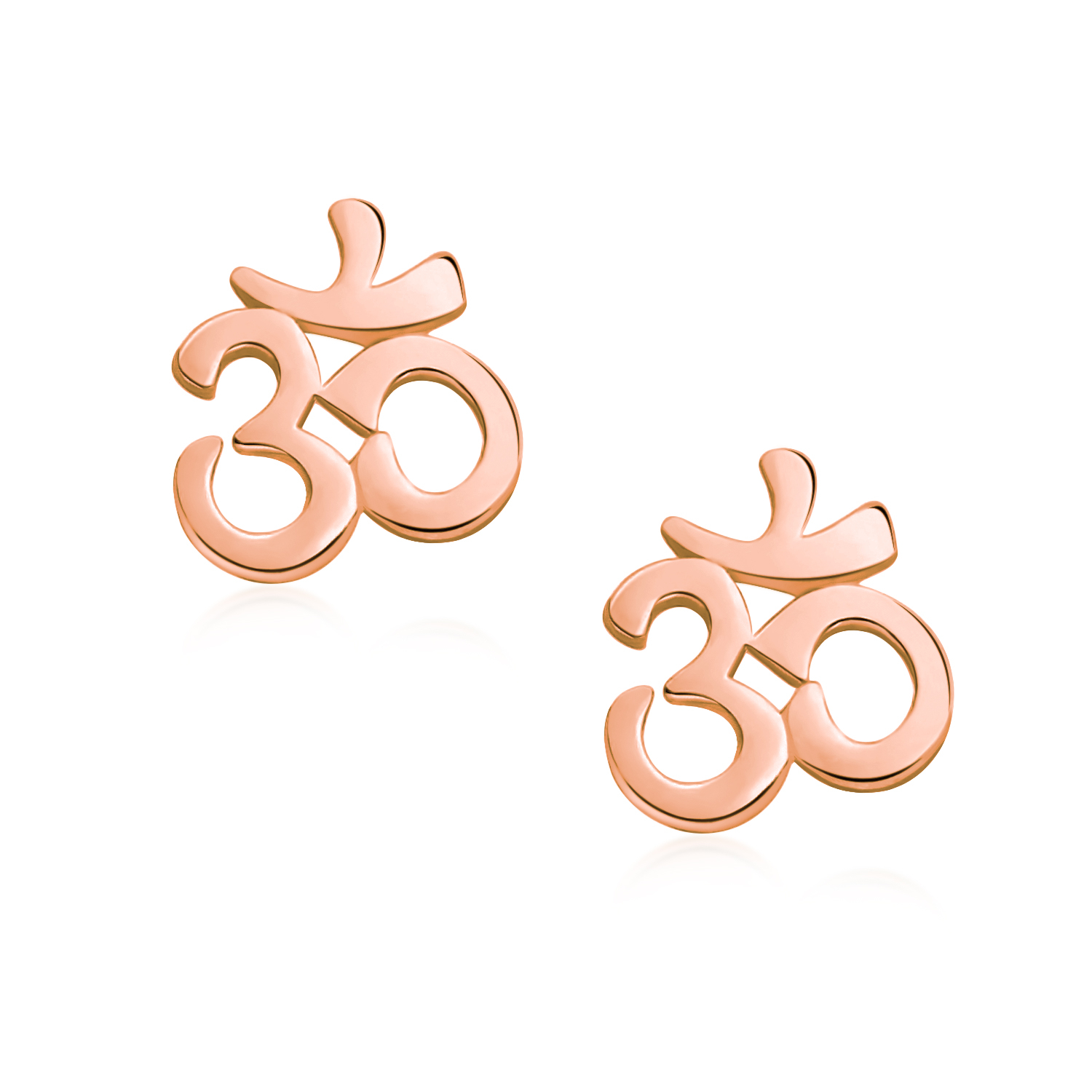 Alternate view of Buddhist Zen Ohm Symbol Stud Earrings Rose Gold Sterling Silver