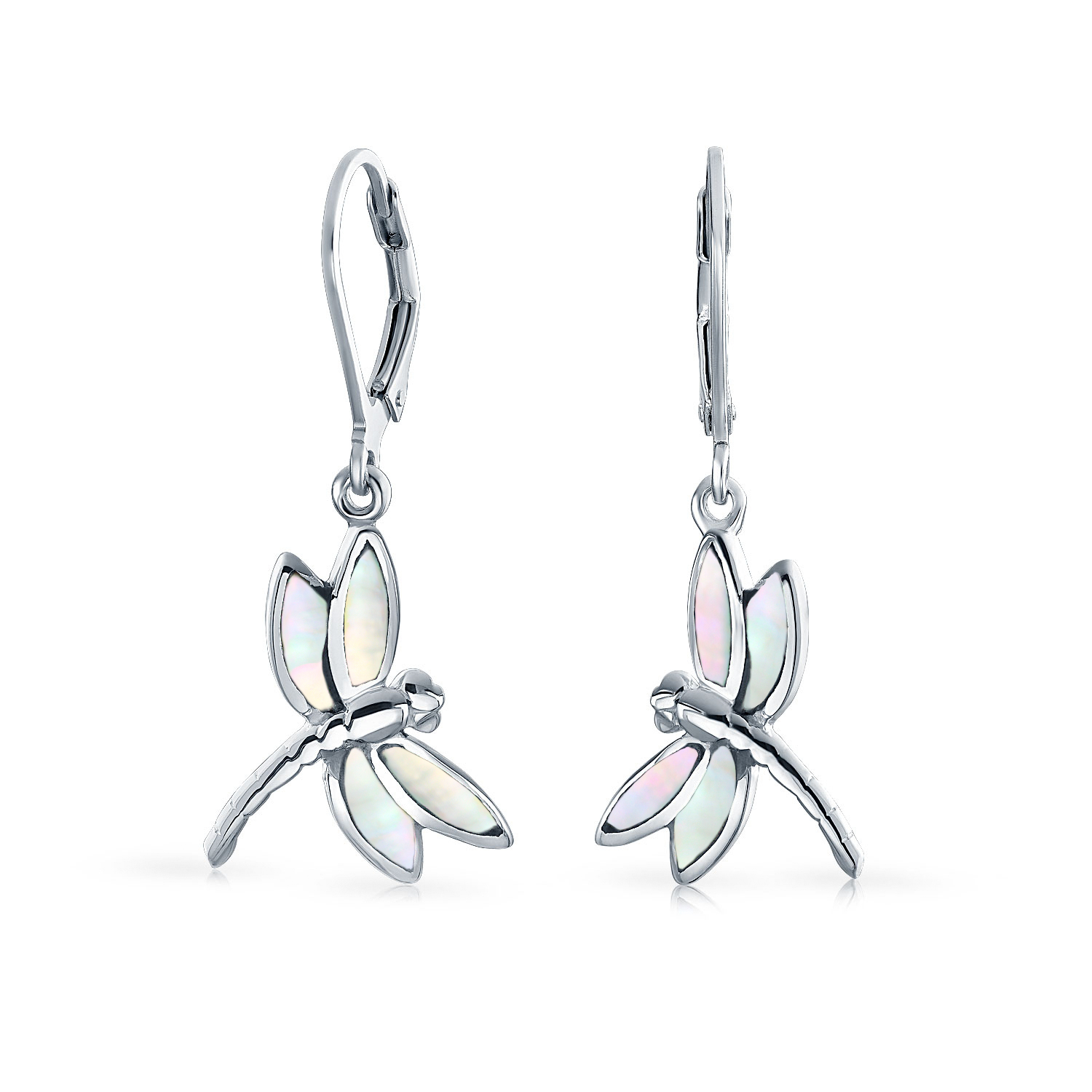 Dainty Butterfly Dragonfly Firefly Gemstone Inlaid Dangle Earrings Silver - Picture 16 of 19