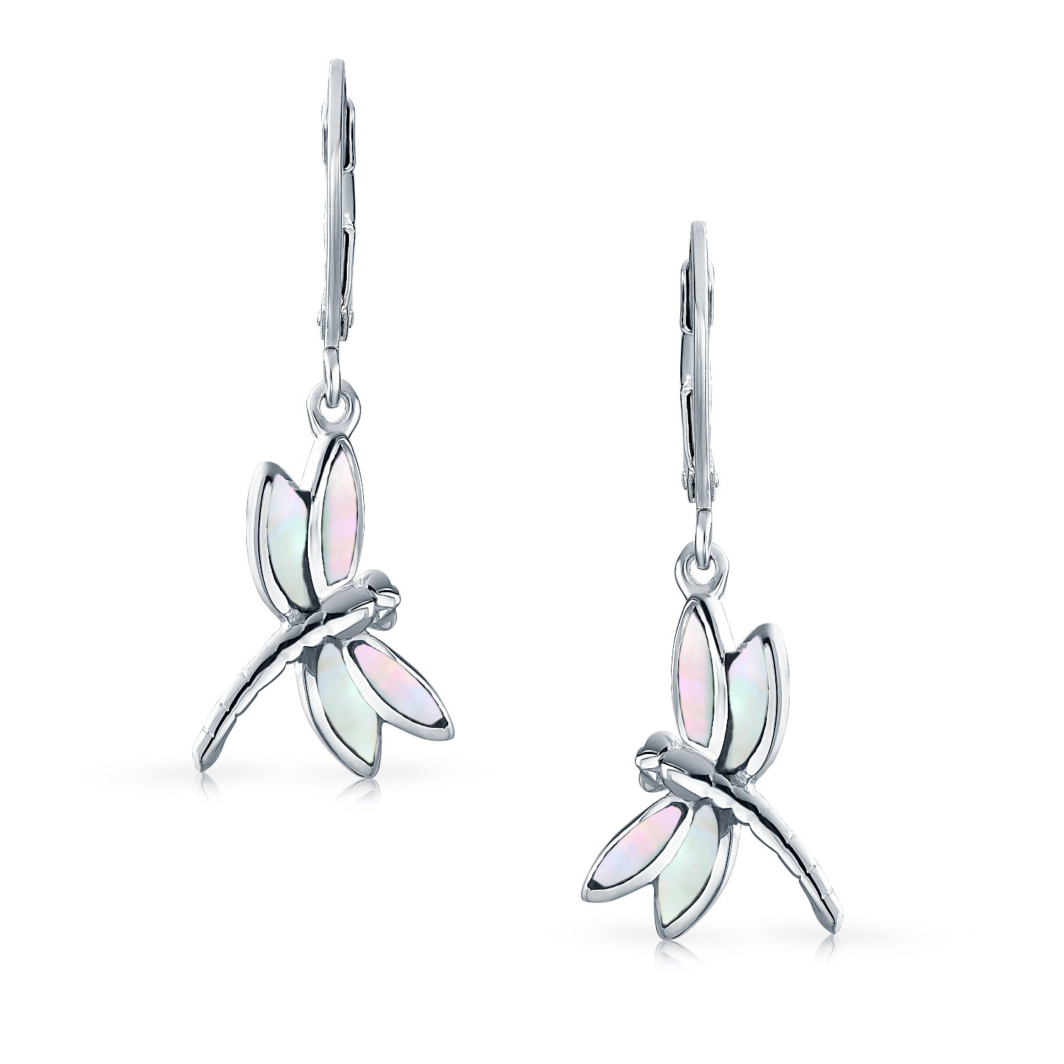 Dainty Butterfly Dragonfly Firefly Gemstone Inlaid Dangle Earrings Silver - Picture 17 of 19