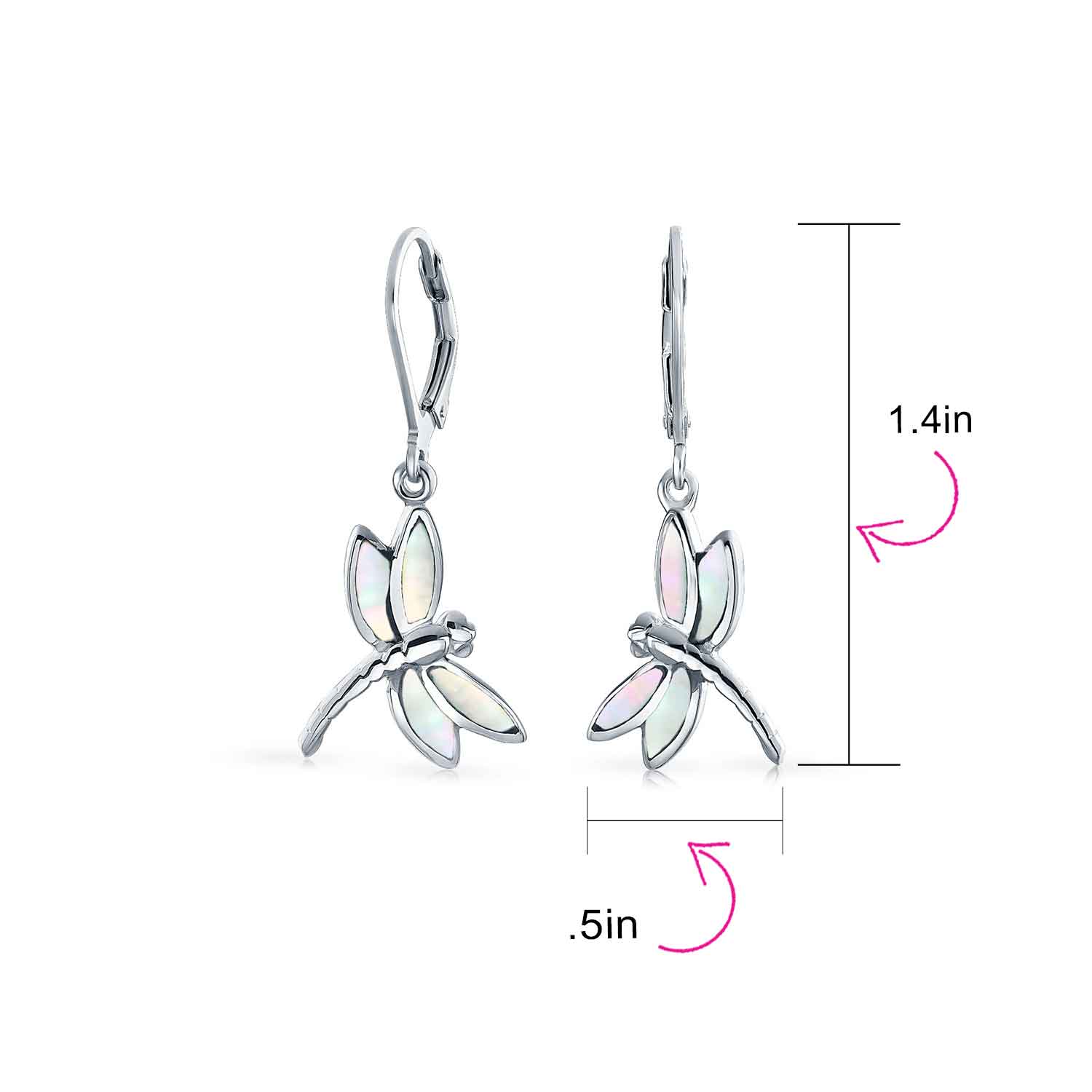 Dainty Butterfly Dragonfly Firefly Gemstone Inlaid Dangle Earrings Silver - Picture 19 of 19
