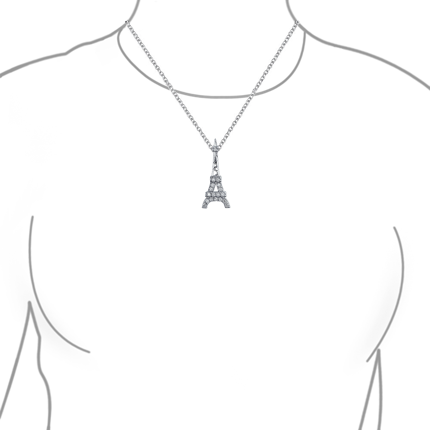 Rose Gold Eiffel Tower Pendant Necklace Cubic Zirconia Pave
