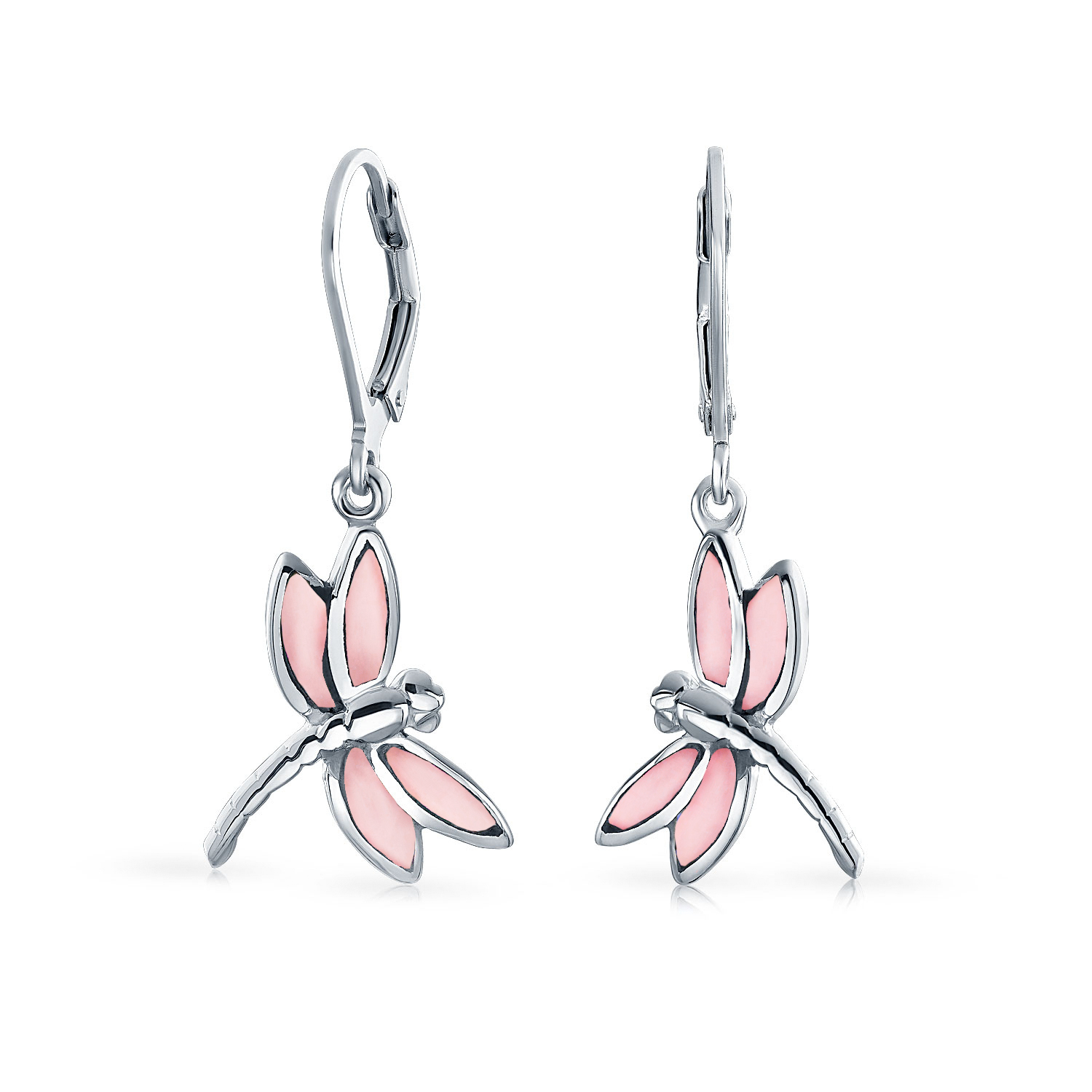 Dainty Butterfly Dragonfly Firefly Gemstone Inlaid Dangle Earrings Silver - Picture 12 of 19