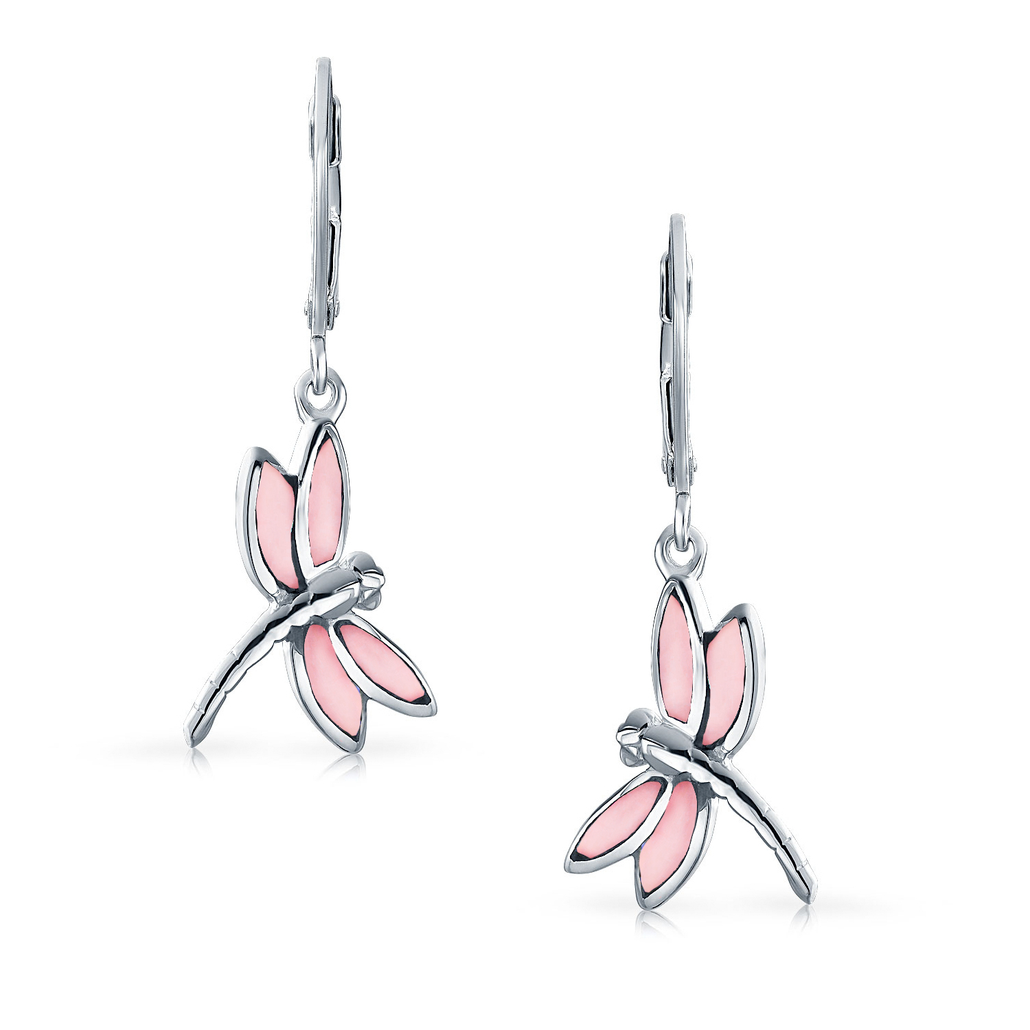 Dainty Butterfly Dragonfly Firefly Gemstone Inlaid Dangle Earrings Silver - Picture 13 of 19