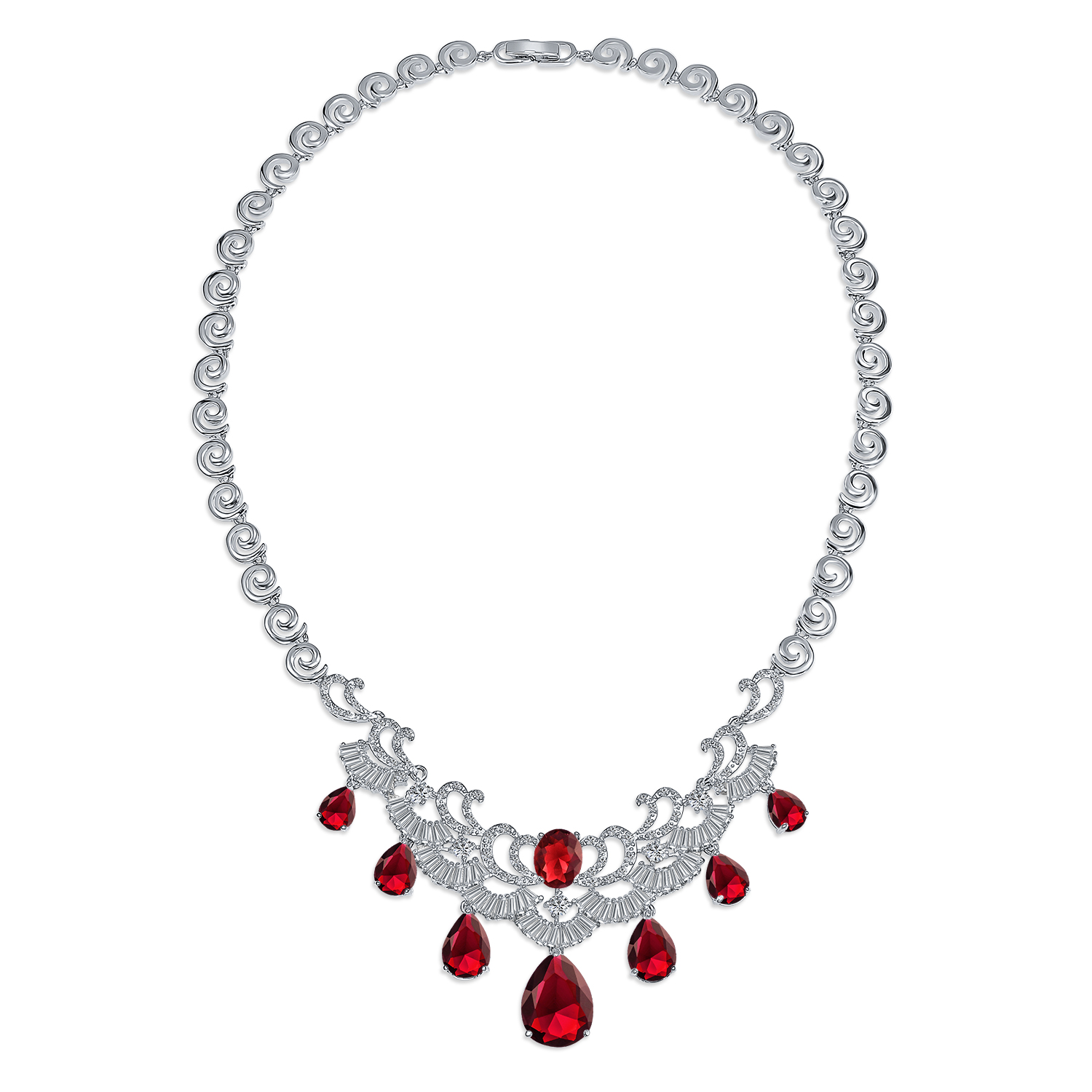 Vintage Women Art Deco Collar Necklace with CZ Sapphire CZ Ruby CZ Emerald - Picture 14 of 17