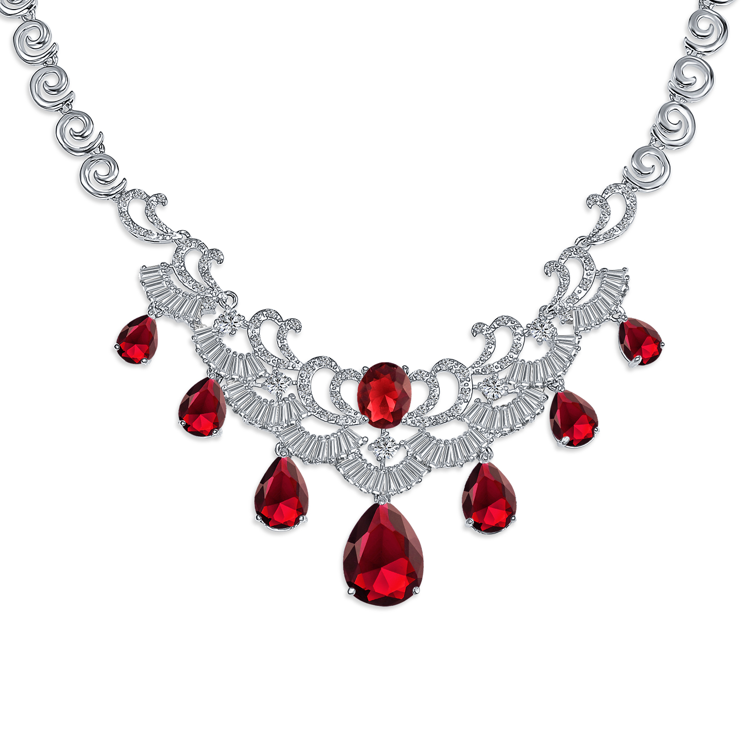 Vintage Women Art Deco Collar Necklace with CZ Sapphire CZ Ruby CZ Emerald - Picture 15 of 17
