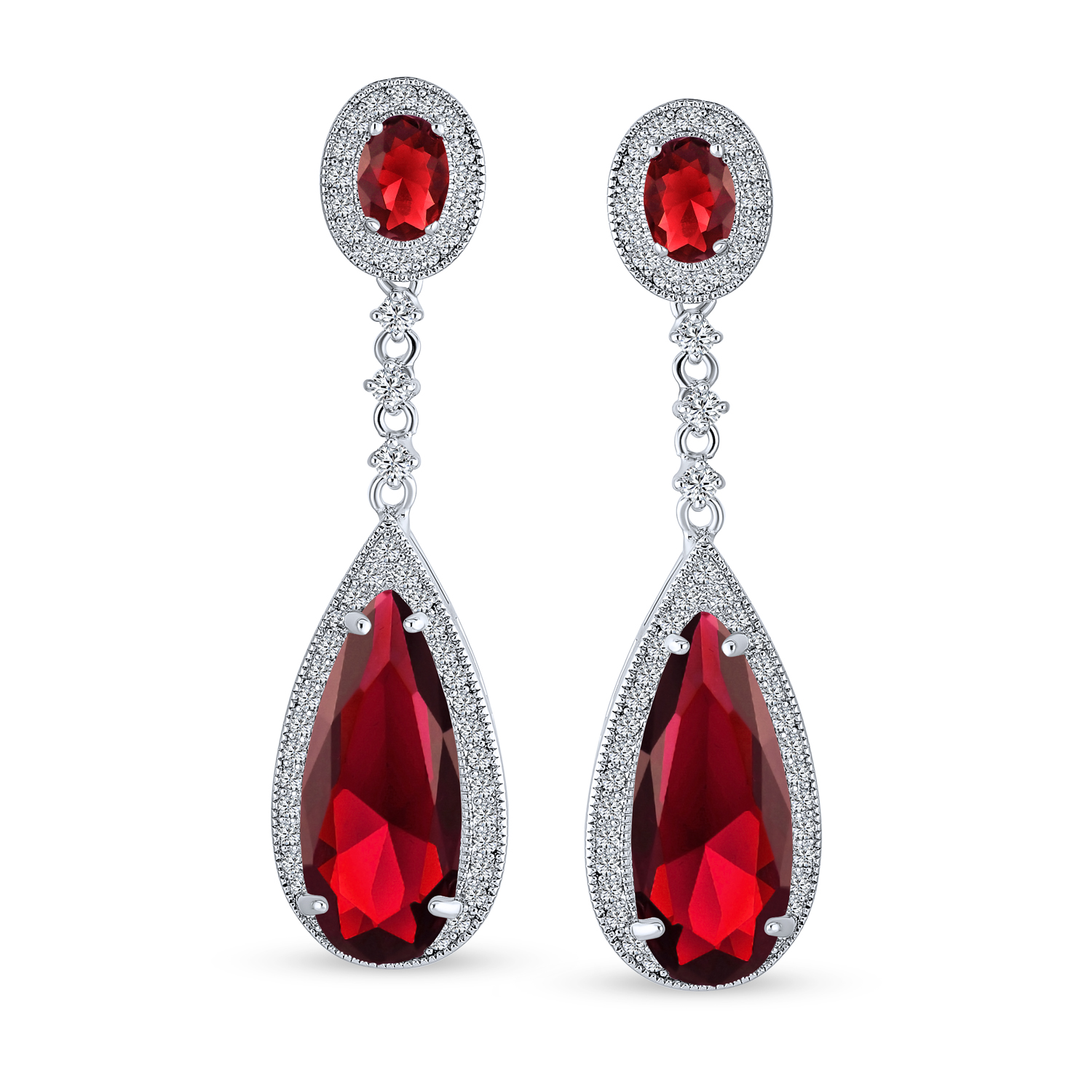 Statement Teardrop CZ Dangle Chandelier Clip-On Earrings Silver Plated - Picture 22 of 24