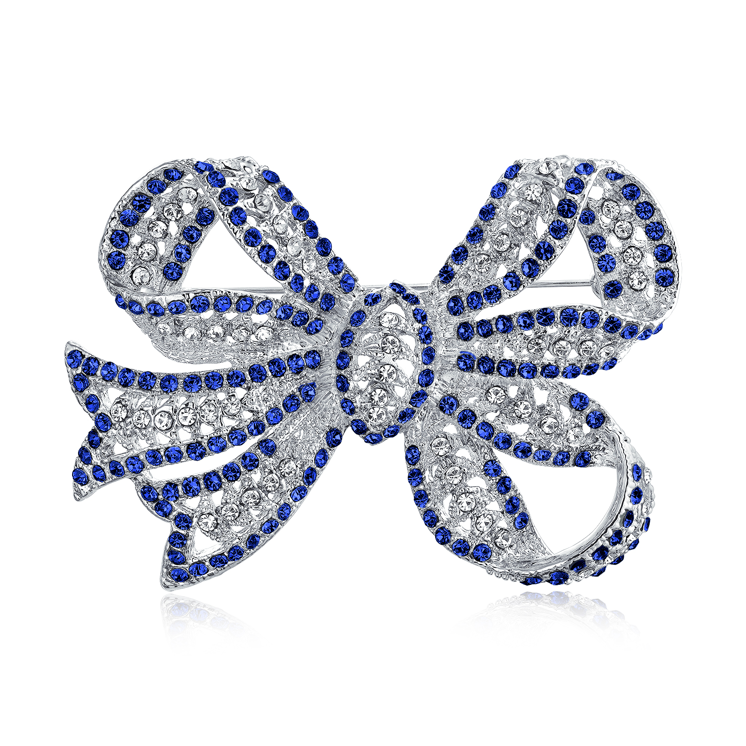 Bling Jewelry Clear Crystal Ribbon Bridal Brooch Bow Pin Silver Plated