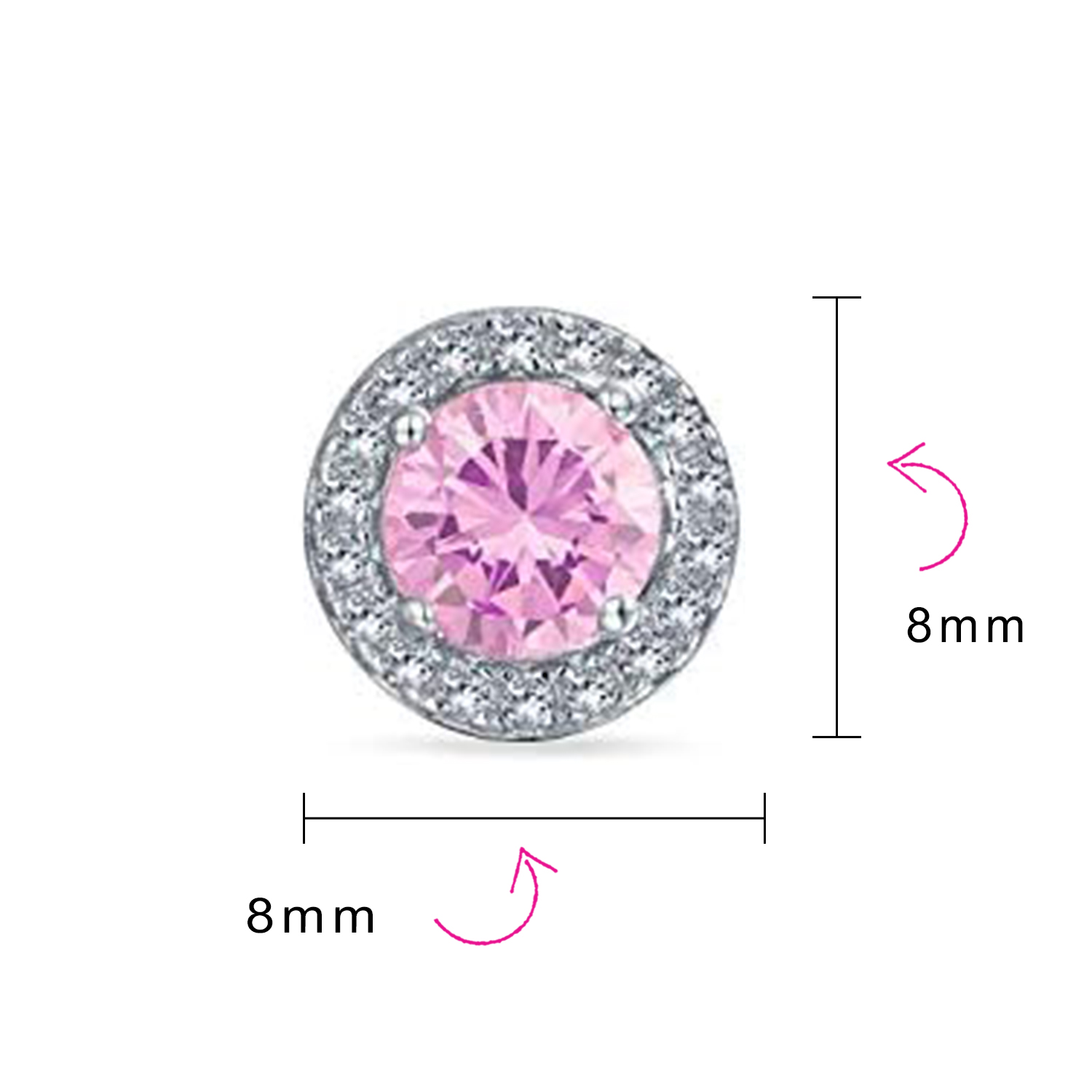 Round Solitaire Halo Multi Color CZ Stud Earrings.925 Sterling Silver 8MM - Picture 24 of 32