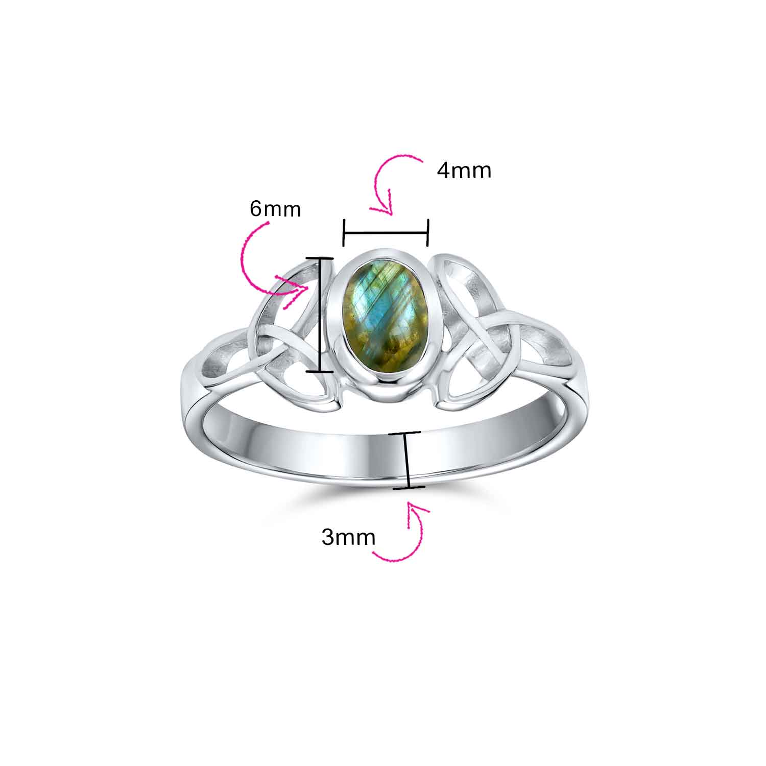 Delicate Oval Gemstone Silver Ring for BFF Sorority Sister Celtic Knot Design - 第 10/15 張圖片