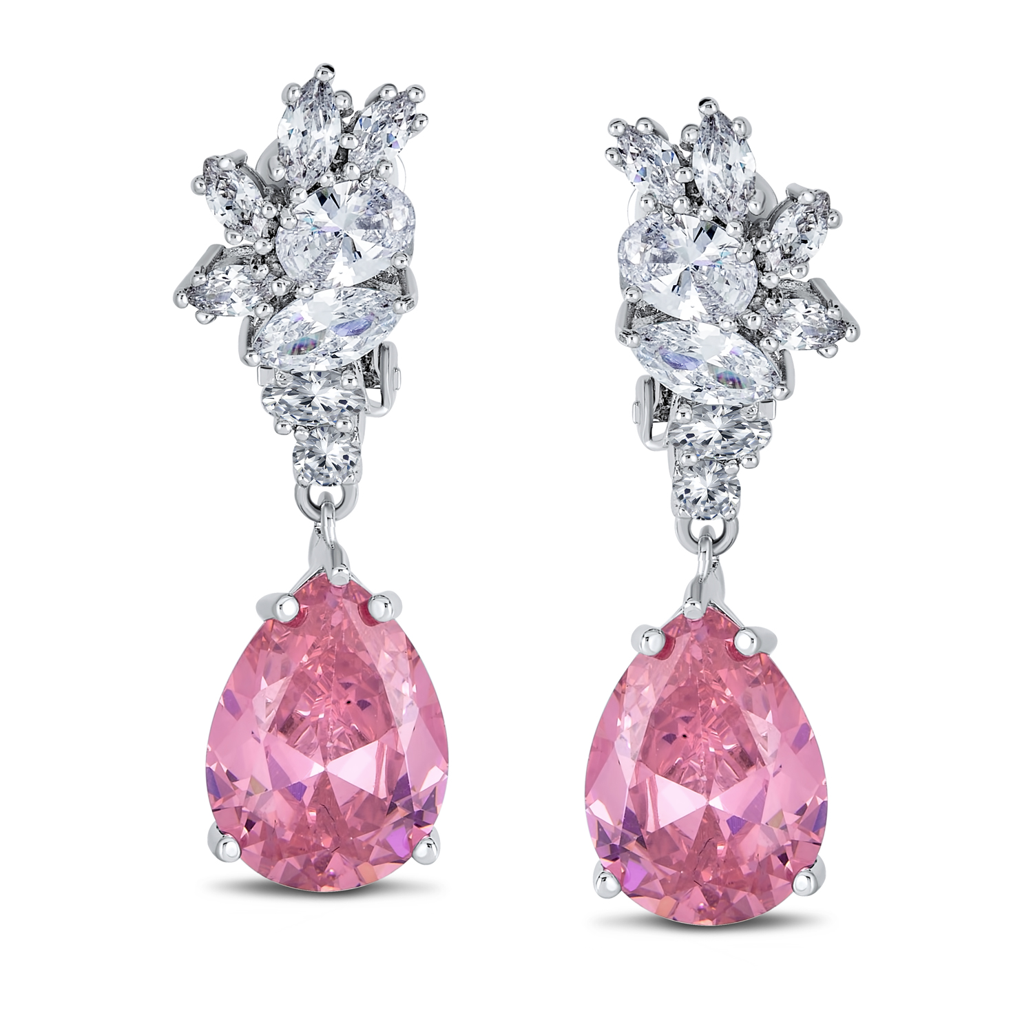 Vintage Style CZ Gemstone Leaf Teardrop Clip-On Earrings for Weddings & Proms - 第 8/14 張圖片