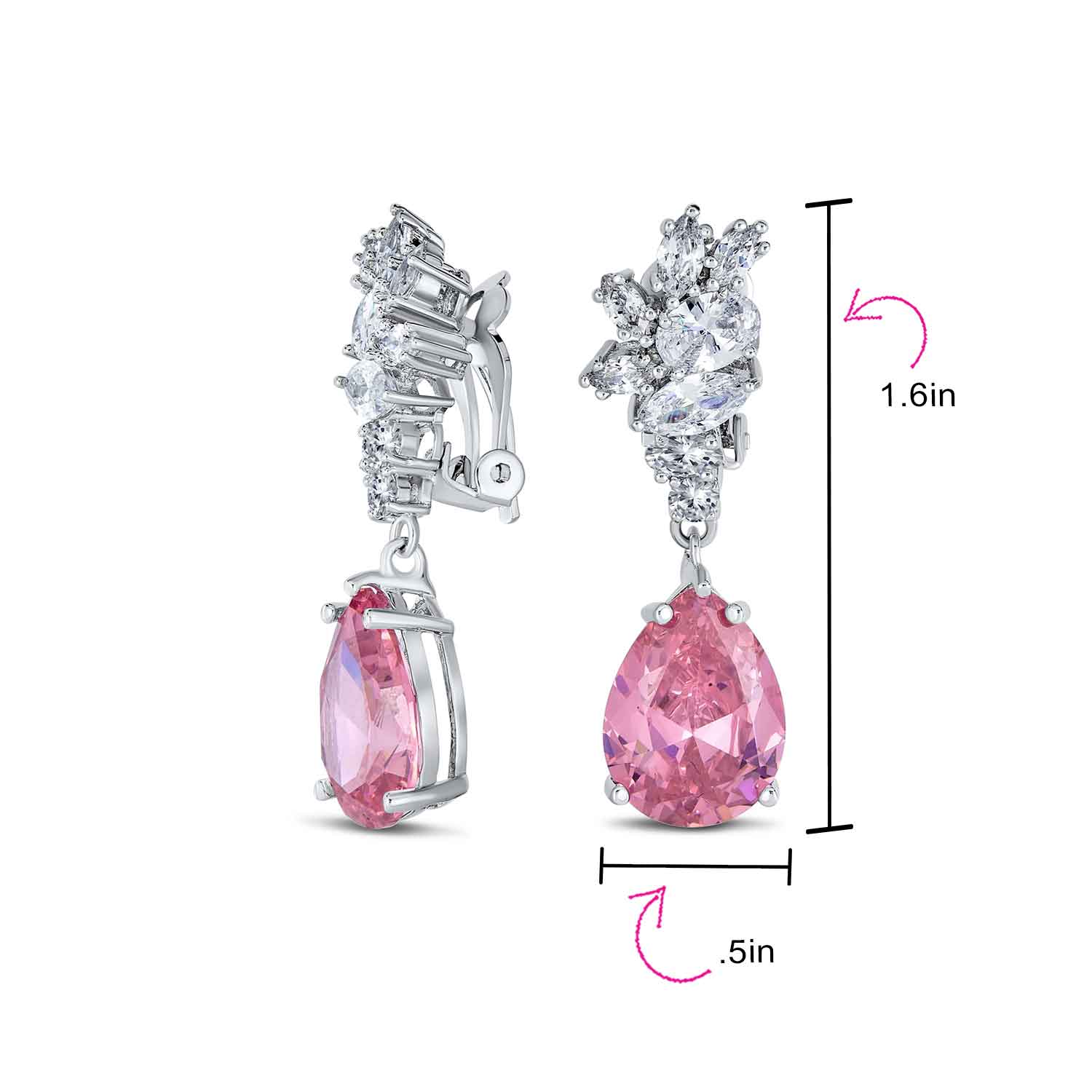 Vintage Style CZ Gemstone Leaf Teardrop Clip-On Earrings for Weddings & Proms - 第 10/14 張圖片