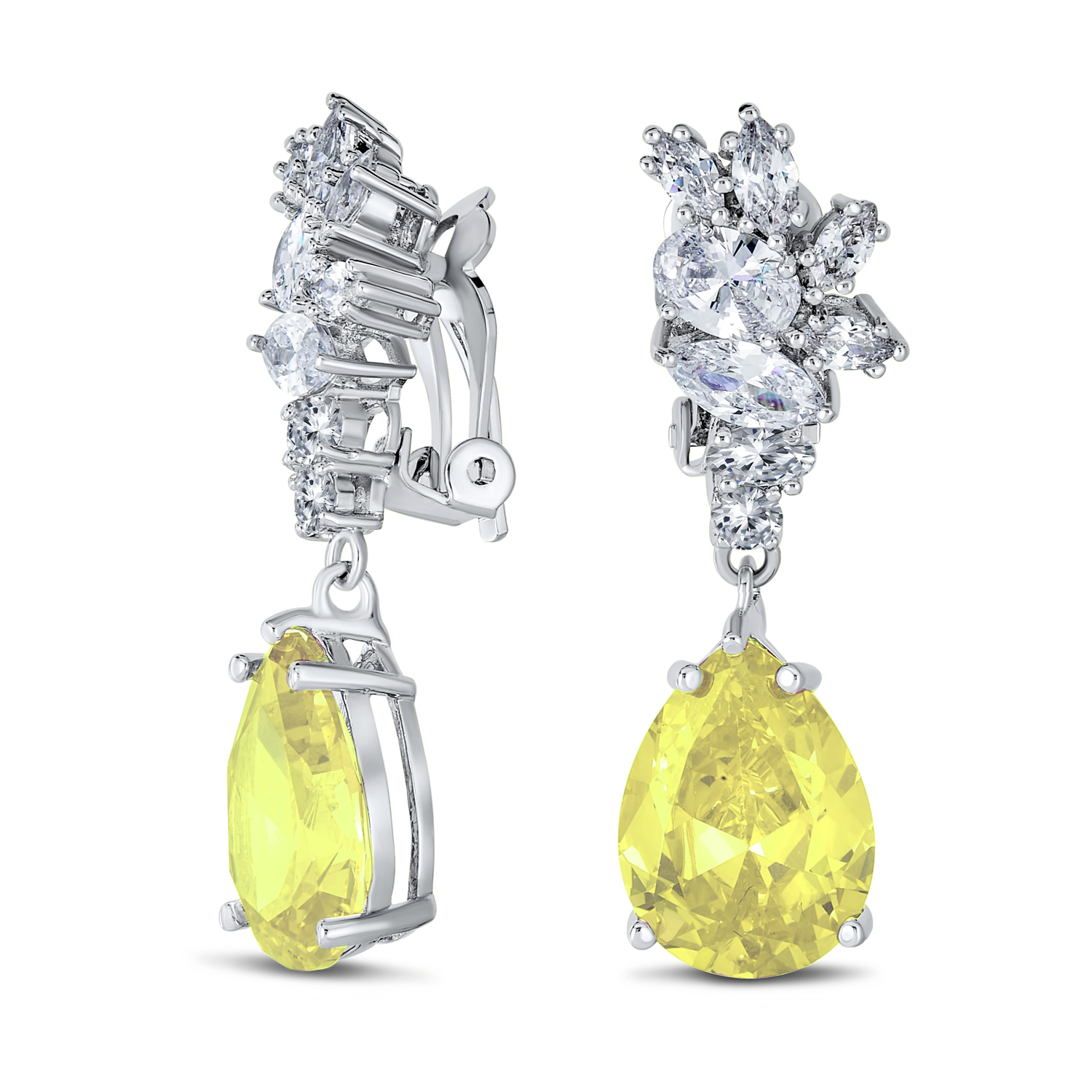 Vintage Style CZ Gemstone Leaf Teardrop Clip-On Earrings for Weddings & Proms - 第 11/14 張圖片