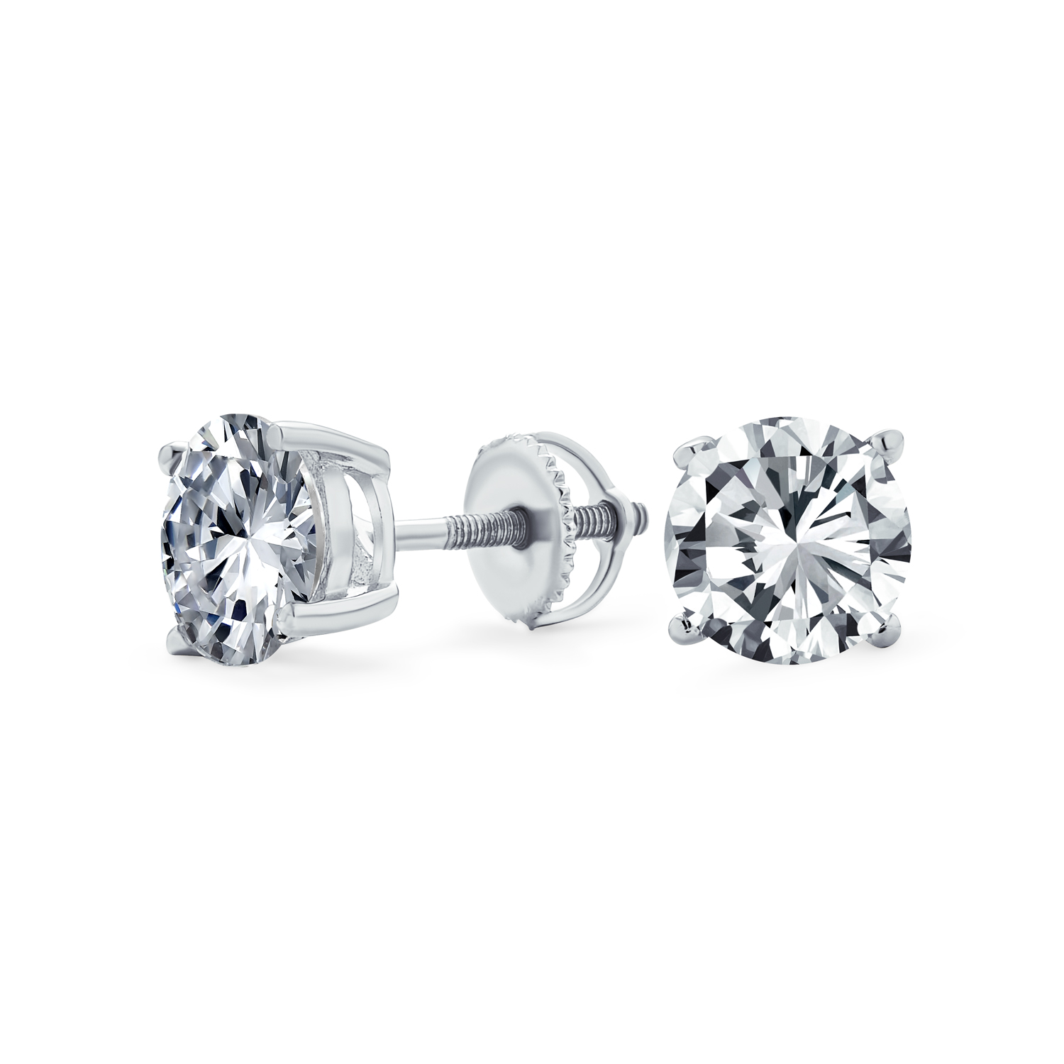 Round Solitaire Brilliant Cut AAA CZ Stud Earrings Screw back For Men Women - 第 17/53 張圖片