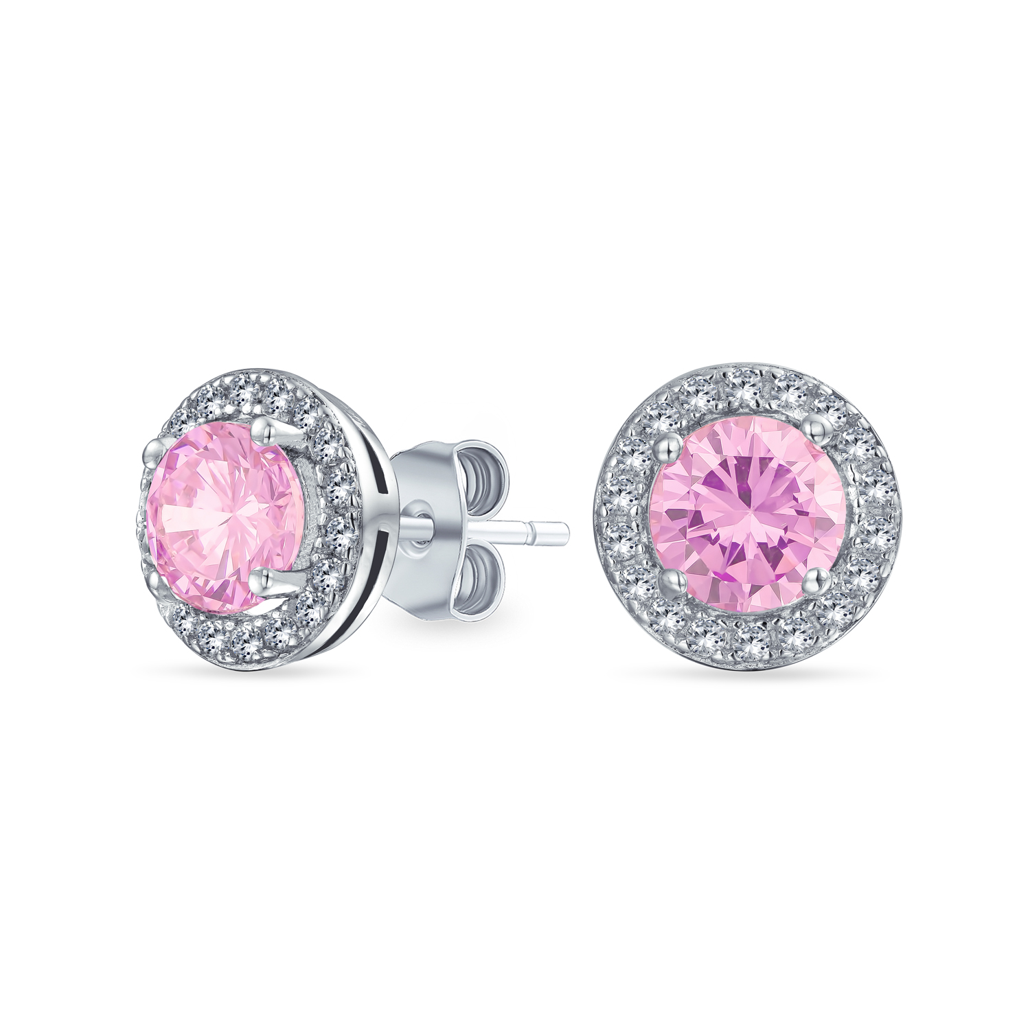Round Solitaire Halo Multi Color CZ Stud Earrings.925 Sterling Silver 8MM - Picture 21 of 32