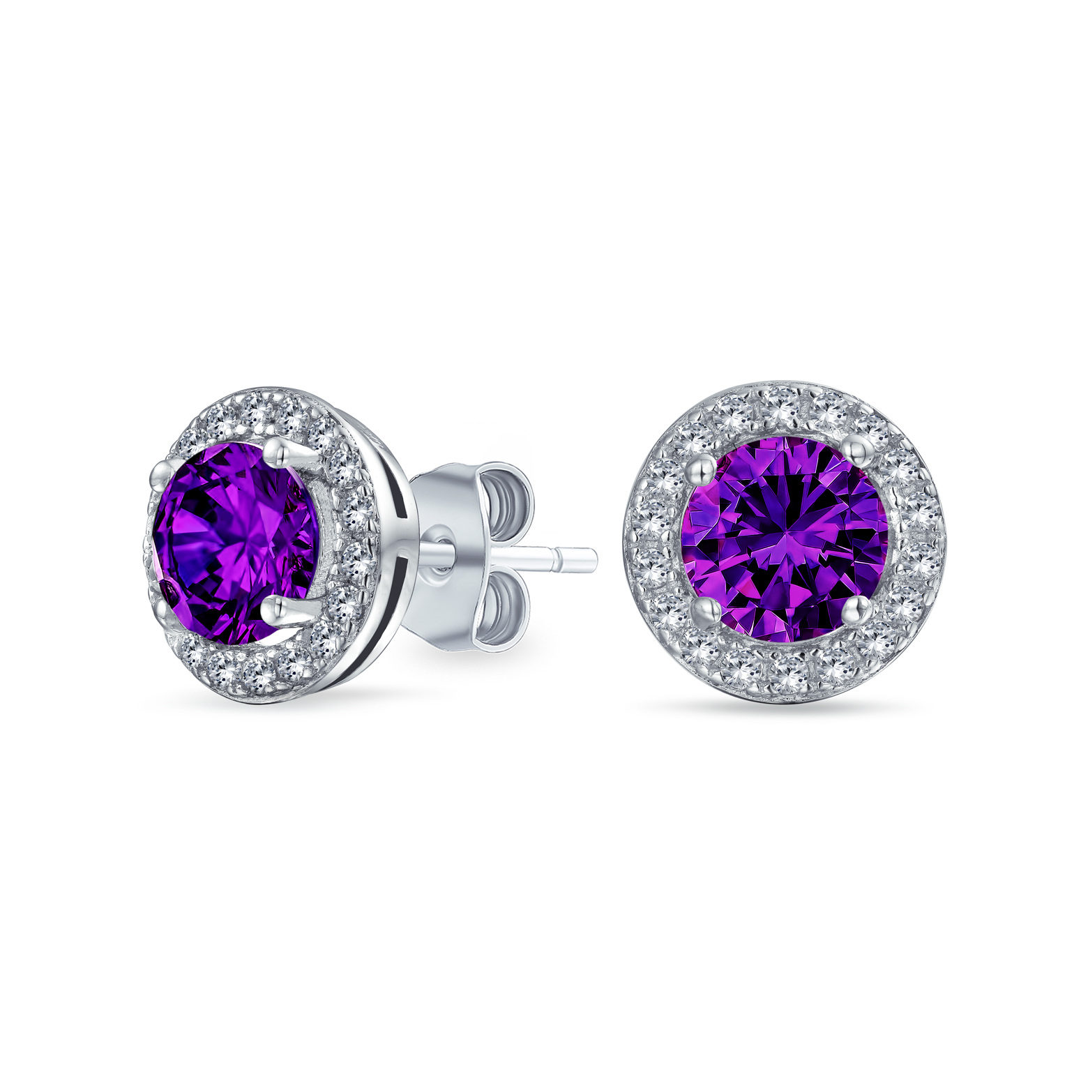 Round Solitaire Halo Multi Color CZ Stud Earrings.925 Sterling Silver 8MM - Picture 29 of 32