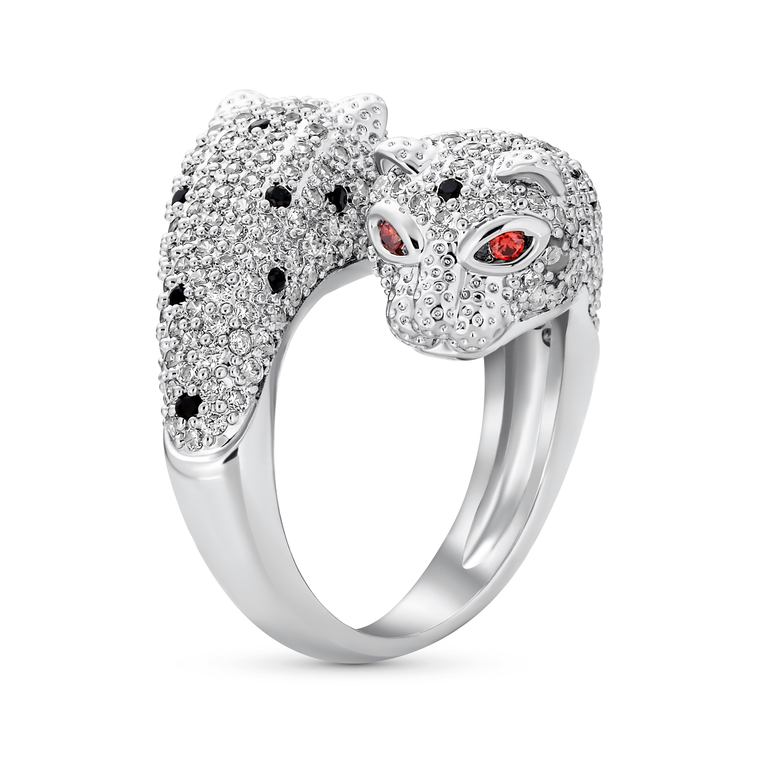 Green Eye Cubic Zirconia Cocktail Statement Ring Silver-Plated Panther Design - Picture 7 of 10