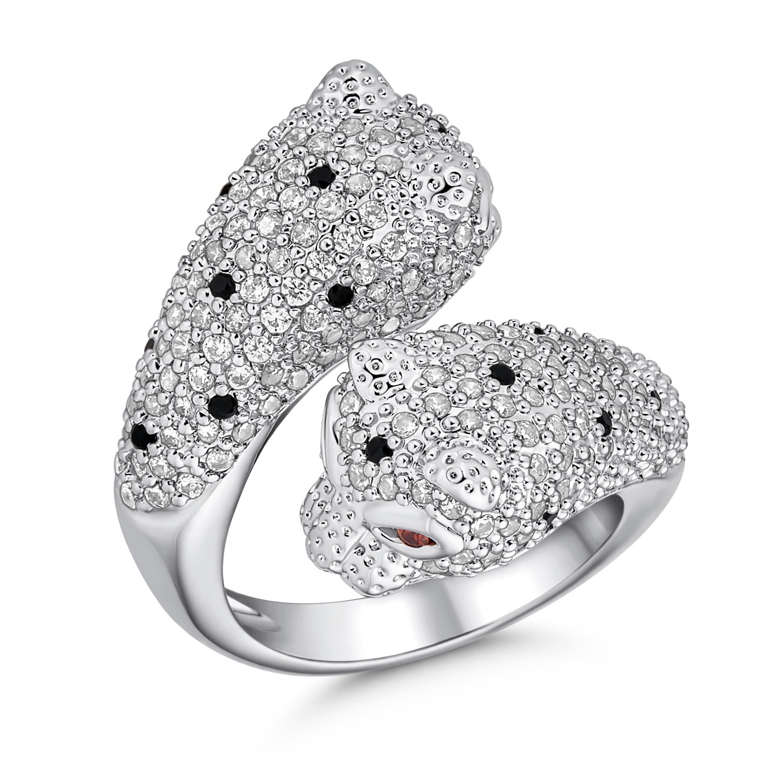 Green Eye Cubic Zirconia Cocktail Statement Ring Silver-Plated Panther Design - Picture 8 of 10
