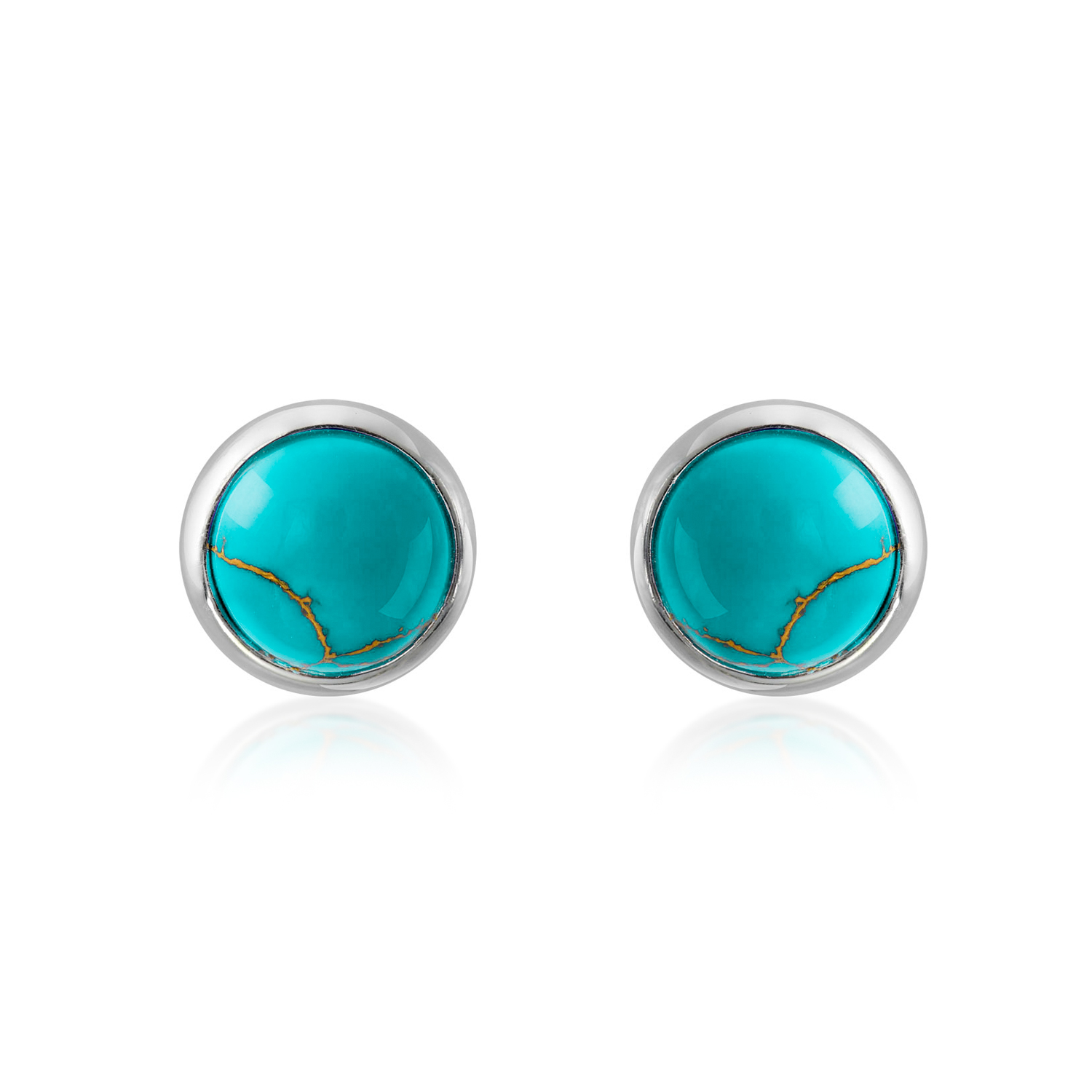 Simple Gemstone Blue Lapis Turquoise Onyx Bezel Stud Earrings 14K Gold Silver - Picture 26 of 28