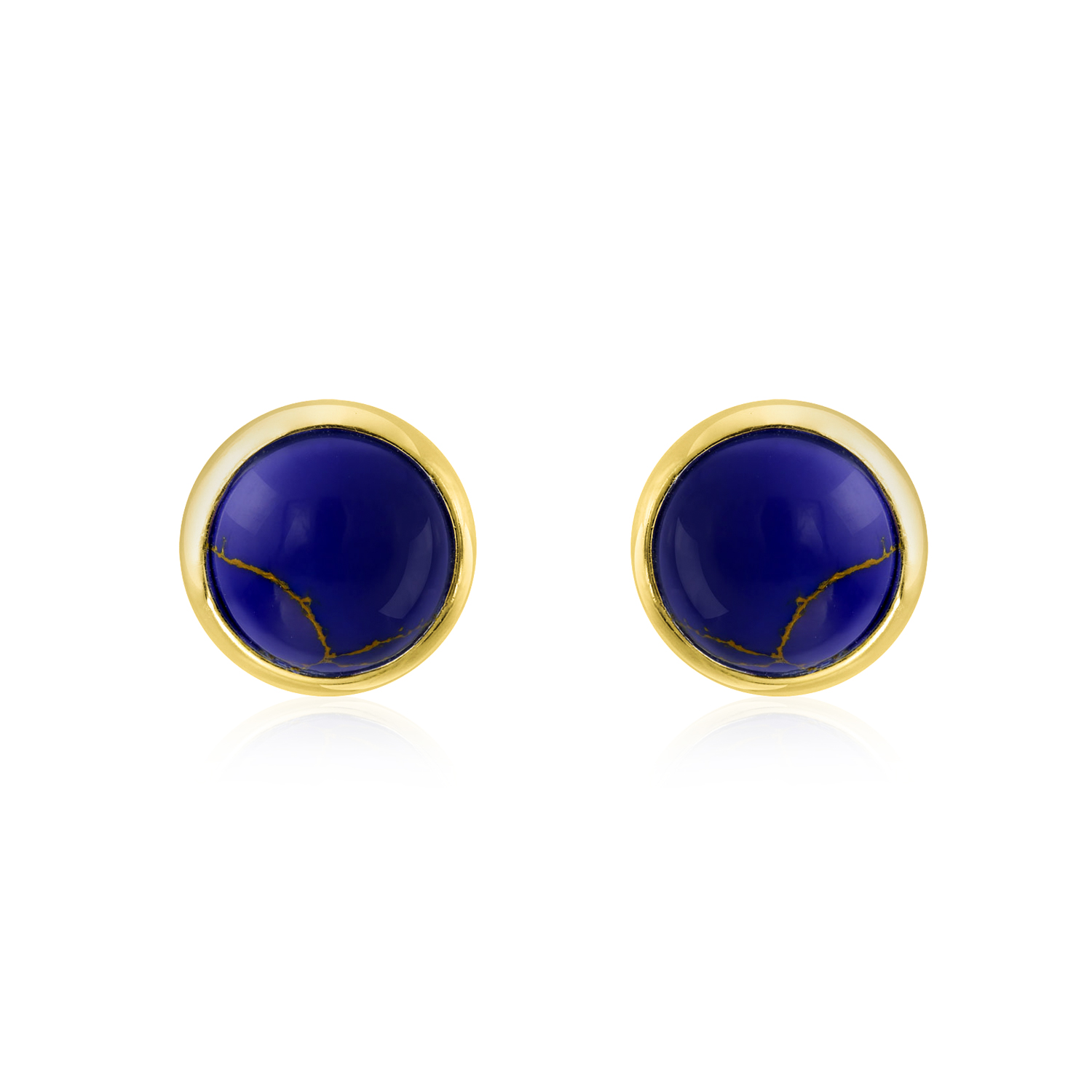 Simple Gemstone Blue Lapis Turquoise Onyx Bezel Stud Earrings 14K Gold Silver - Picture 18 of 28