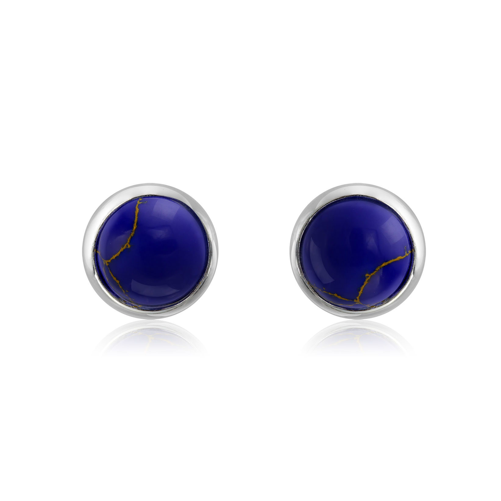 Simple Gemstone Blue Lapis Turquoise Onyx Bezel Stud Earrings 14K Gold Silver - Picture 11 of 28