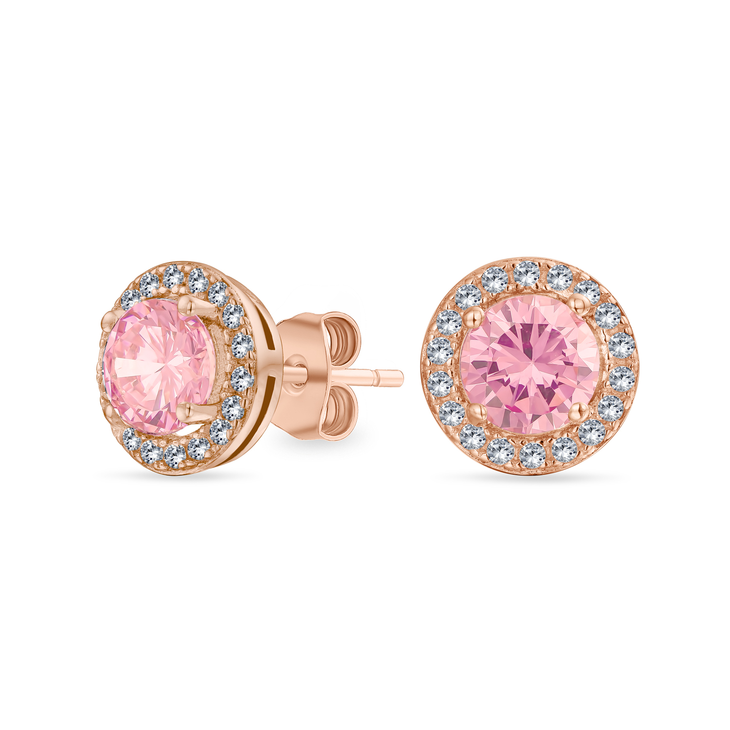 Round Solitaire Halo Multi Color CZ Stud Earrings.925 Sterling Silver 8MM - Picture 25 of 32