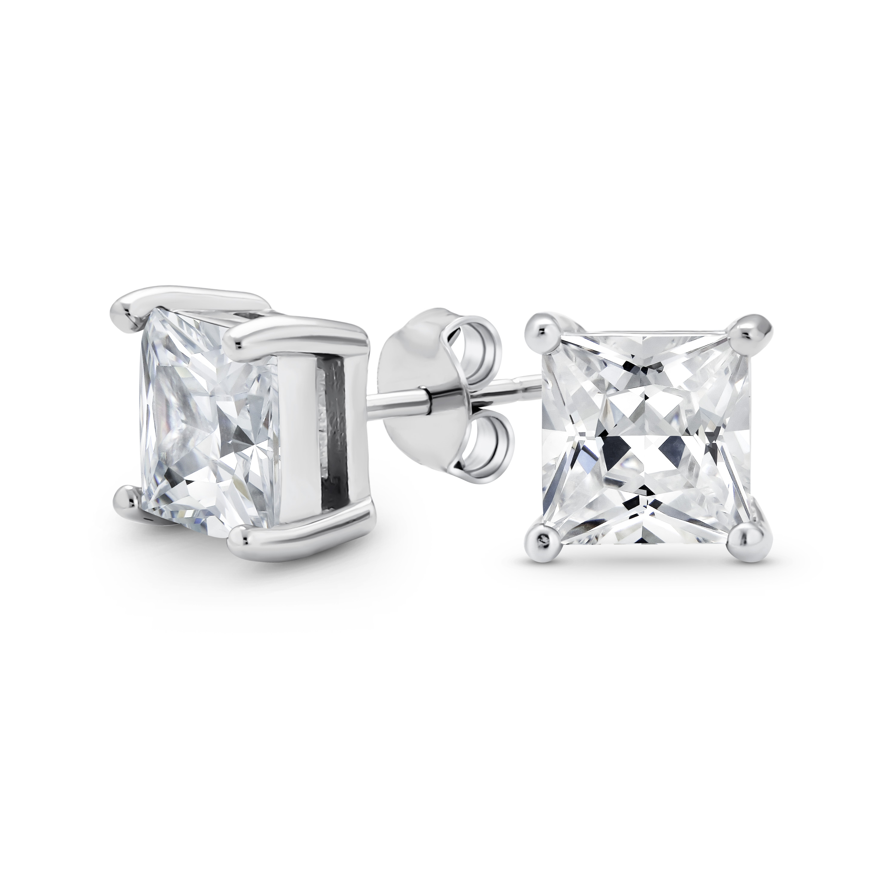 Square Cubic Zirconia Solitaire Princess AAA CZ Stud Earrings For Women Men - Picture 73 of 109