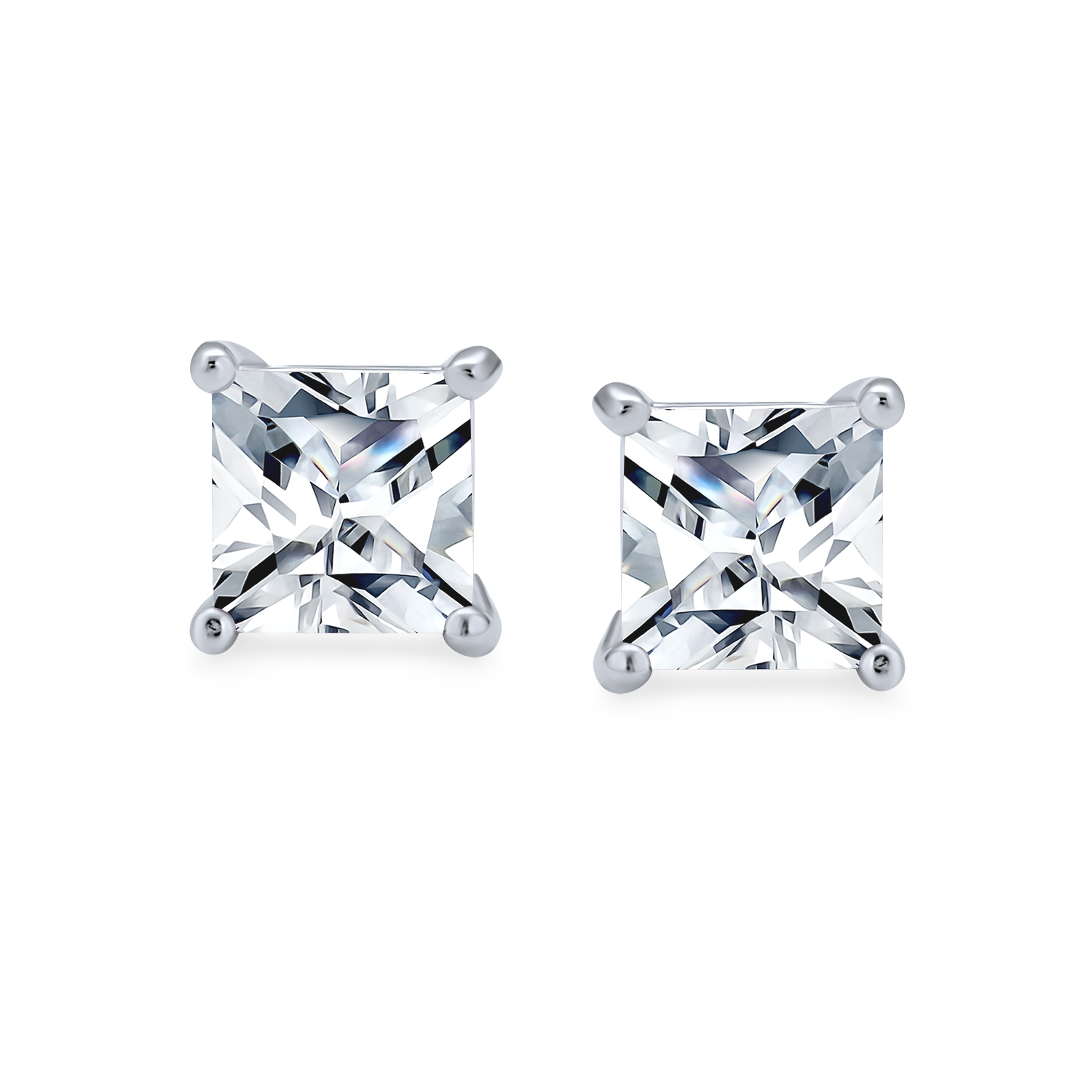 Square Cubic Zirconia Solitaire Princess AAA CZ Stud Earrings For Women Men - Picture 74 of 109
