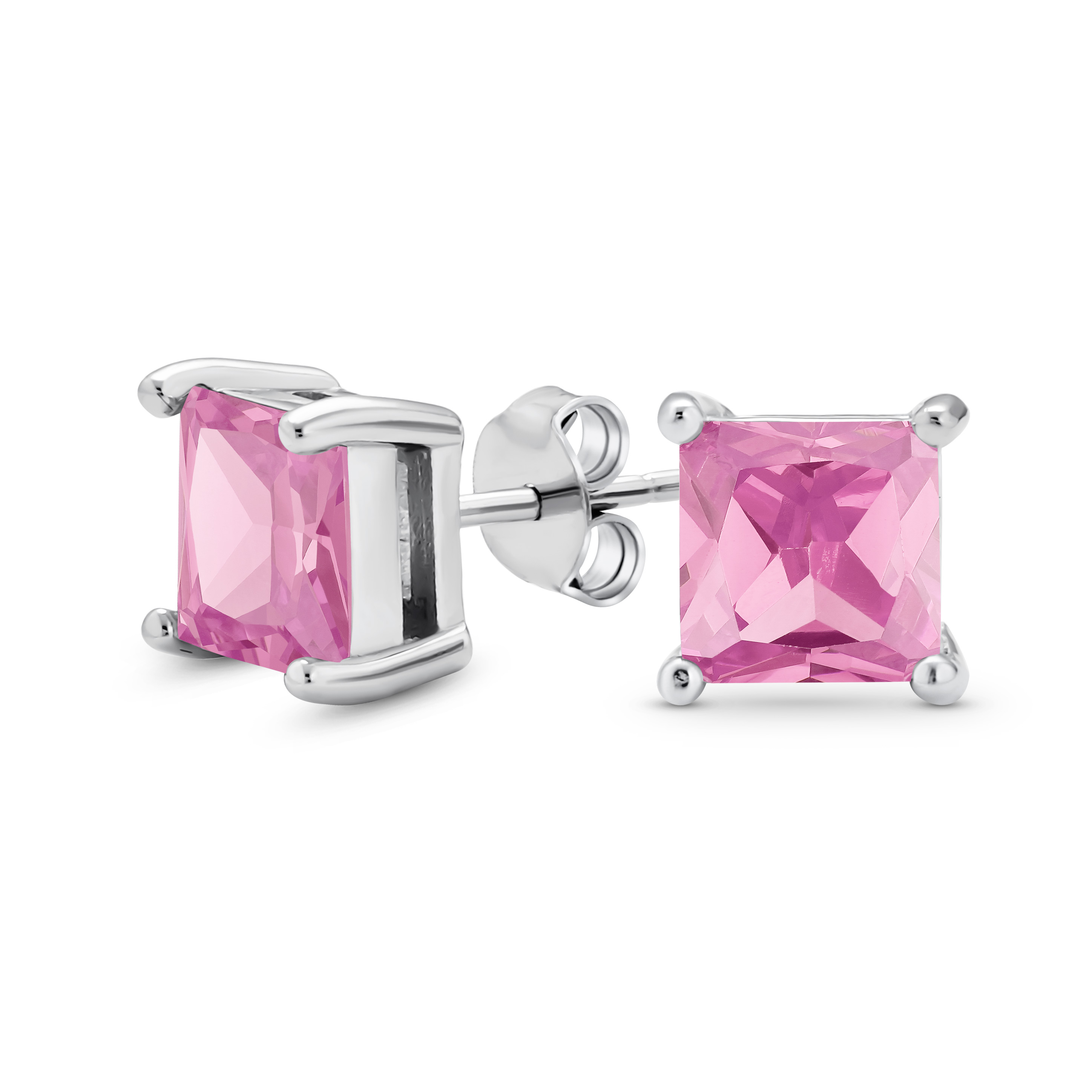 Square Cubic Zirconia Solitaire Princess AAA CZ Stud Earrings For Women Men - Picture 59 of 109