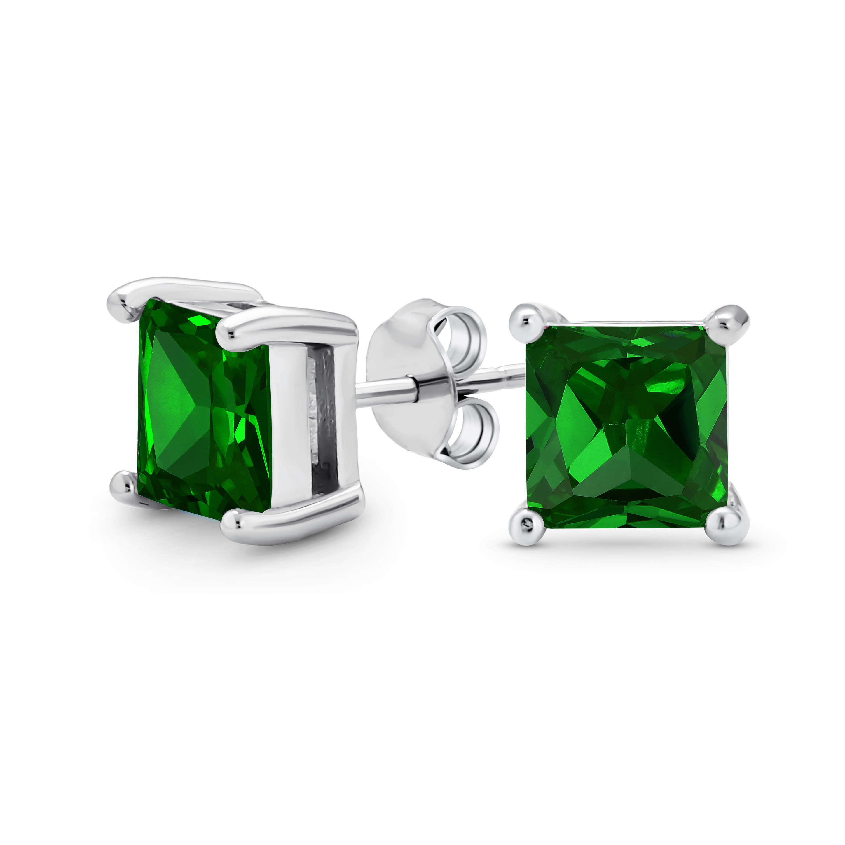 Square Cubic Zirconia Solitaire Princess AAA CZ Stud Earrings For Women Men - Picture 85 of 109