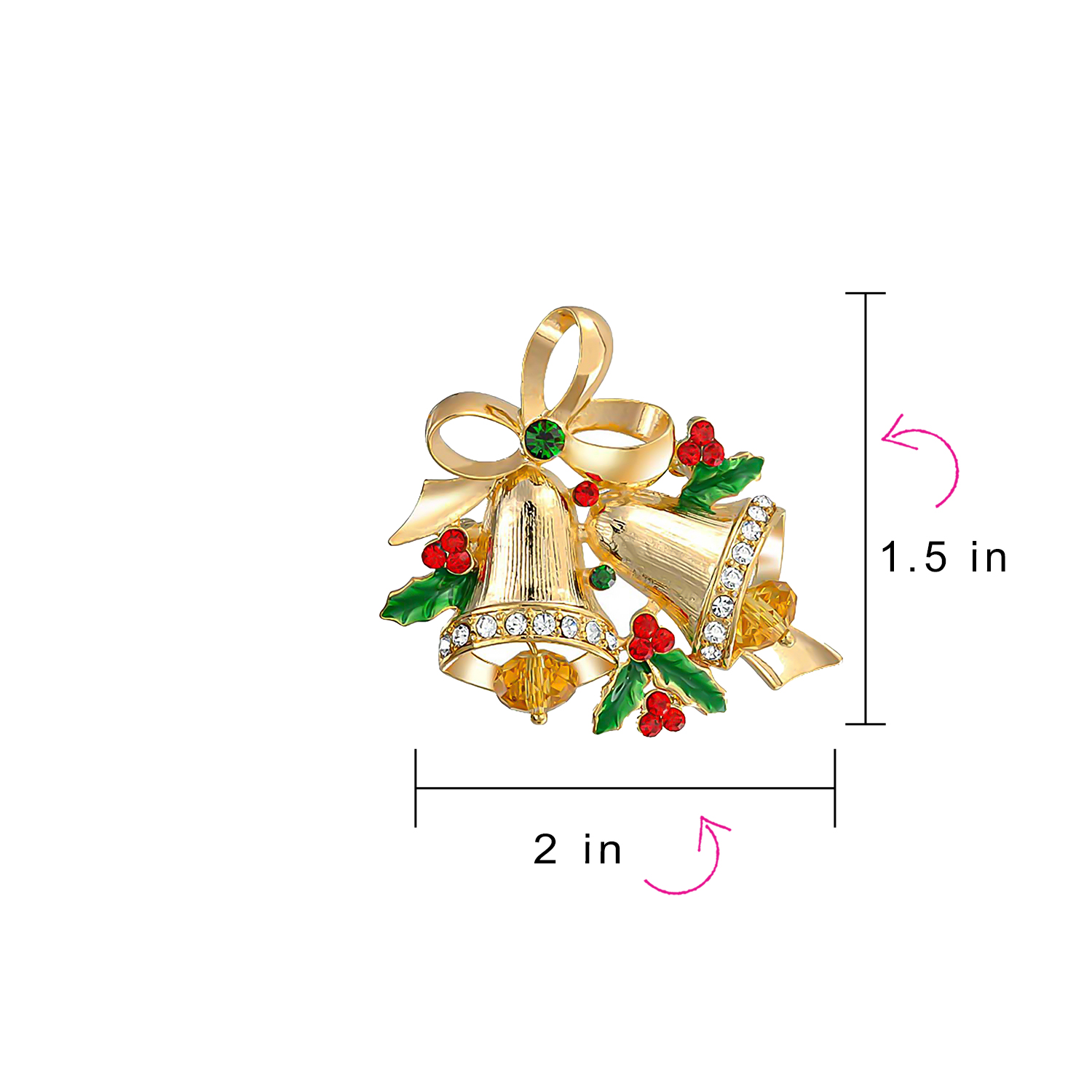 Large Statement Crystal Holly Christmas Tree & Bell Scarf Brooch Pin Gold Plated - Picture 11 of 14
