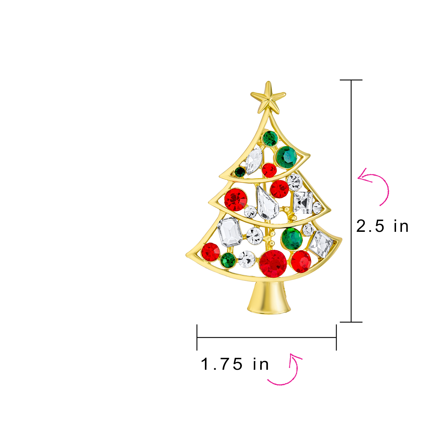 Large Statement Crystal Holly Christmas Tree & Bell Scarf Brooch Pin Gold Plated - Picture 13 of 14