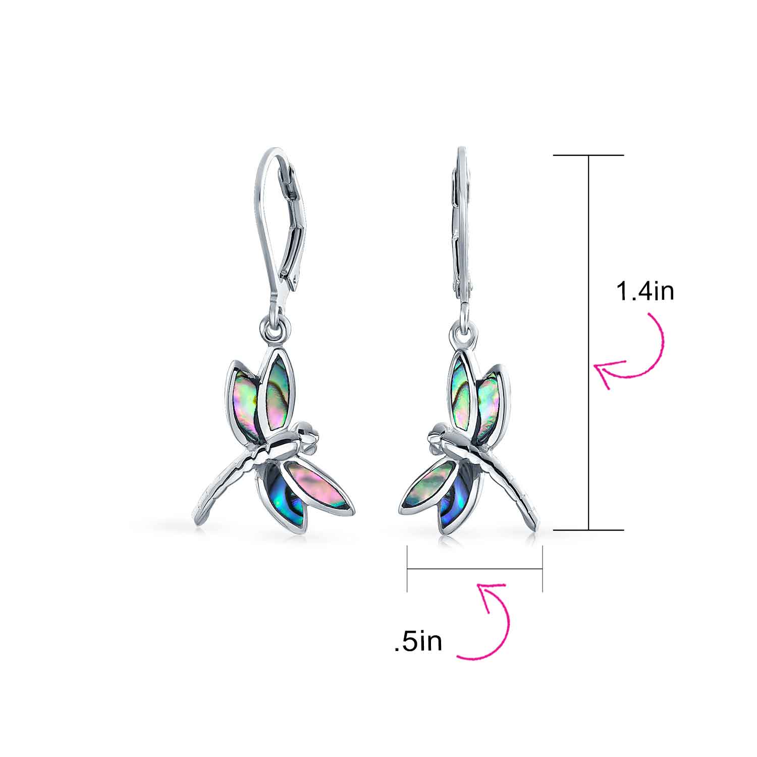 Dainty Butterfly Dragonfly Firefly Gemstone Inlaid Dangle Earrings Silver - Picture 11 of 19