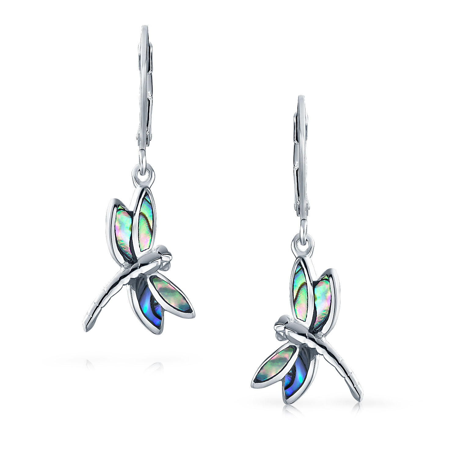 Dainty Butterfly Dragonfly Firefly Gemstone Inlaid Dangle Earrings Silver - Picture 9 of 19