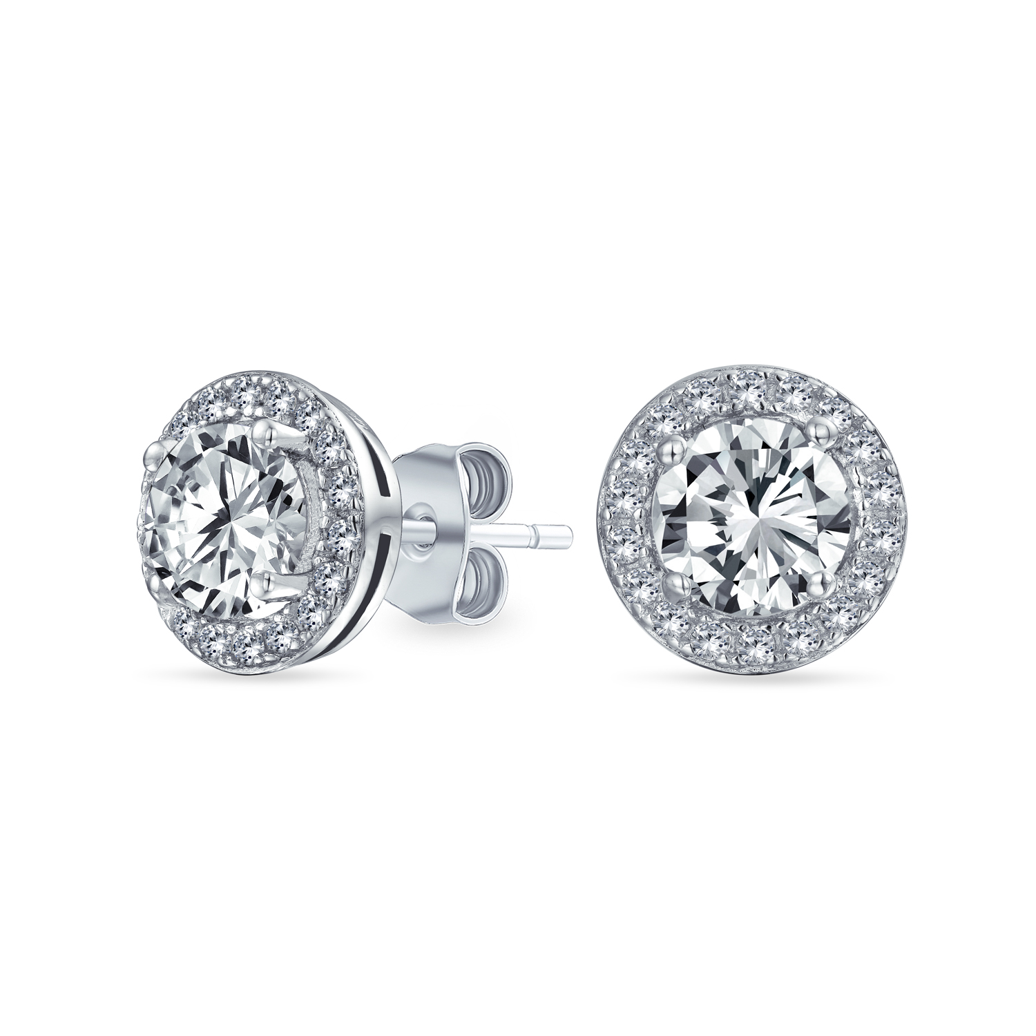 Round Solitaire Halo Multi Color CZ Stud Earrings.925 Sterling Silver 8MM - Picture 12 of 32