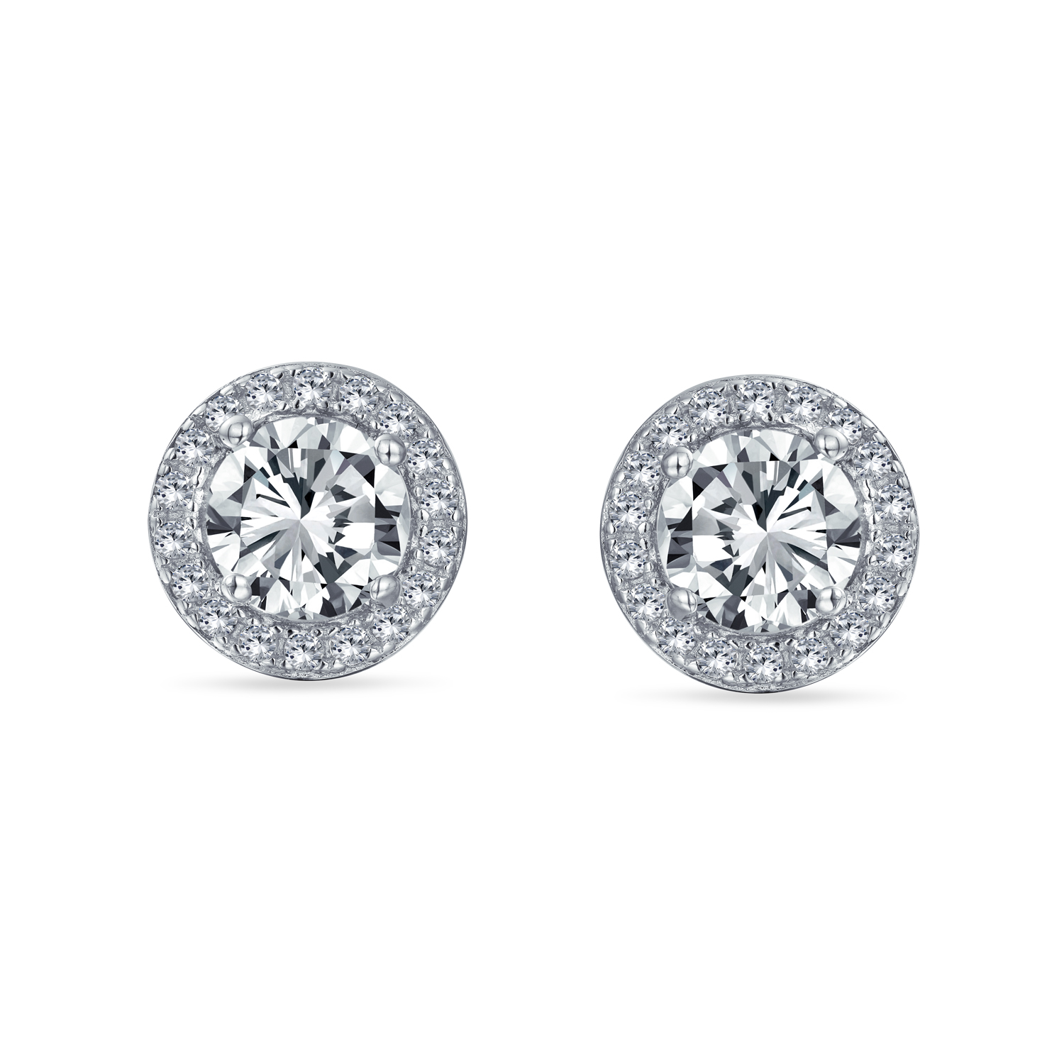 Round Solitaire Halo Multi Color CZ Stud Earrings.925 Sterling Silver 8MM - Picture 13 of 32