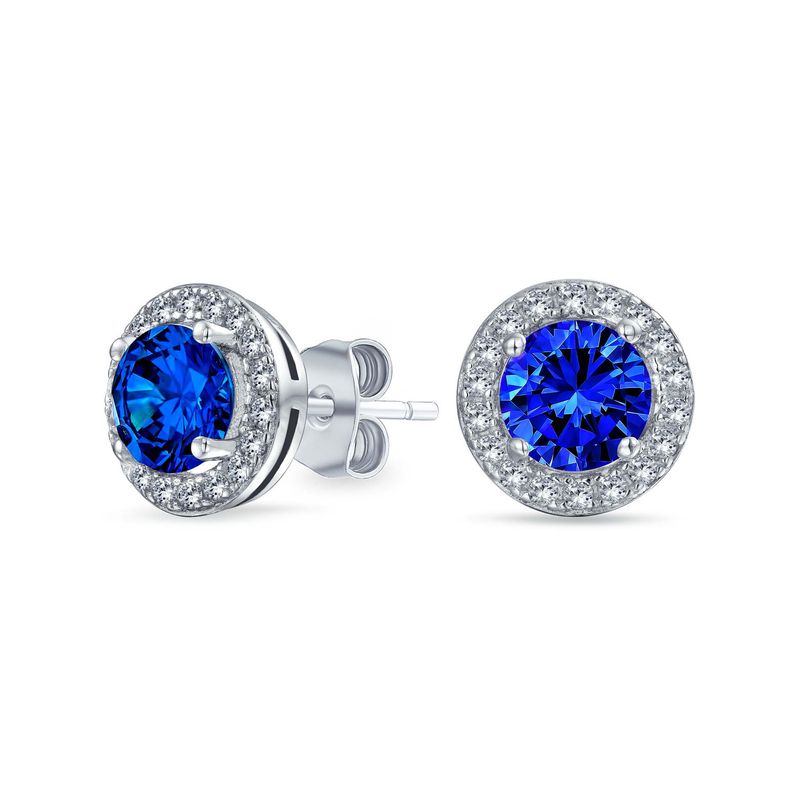 Round Solitaire Halo Multi Color CZ Stud Earrings.925 Sterling Silver 8MM - Picture 8 of 32