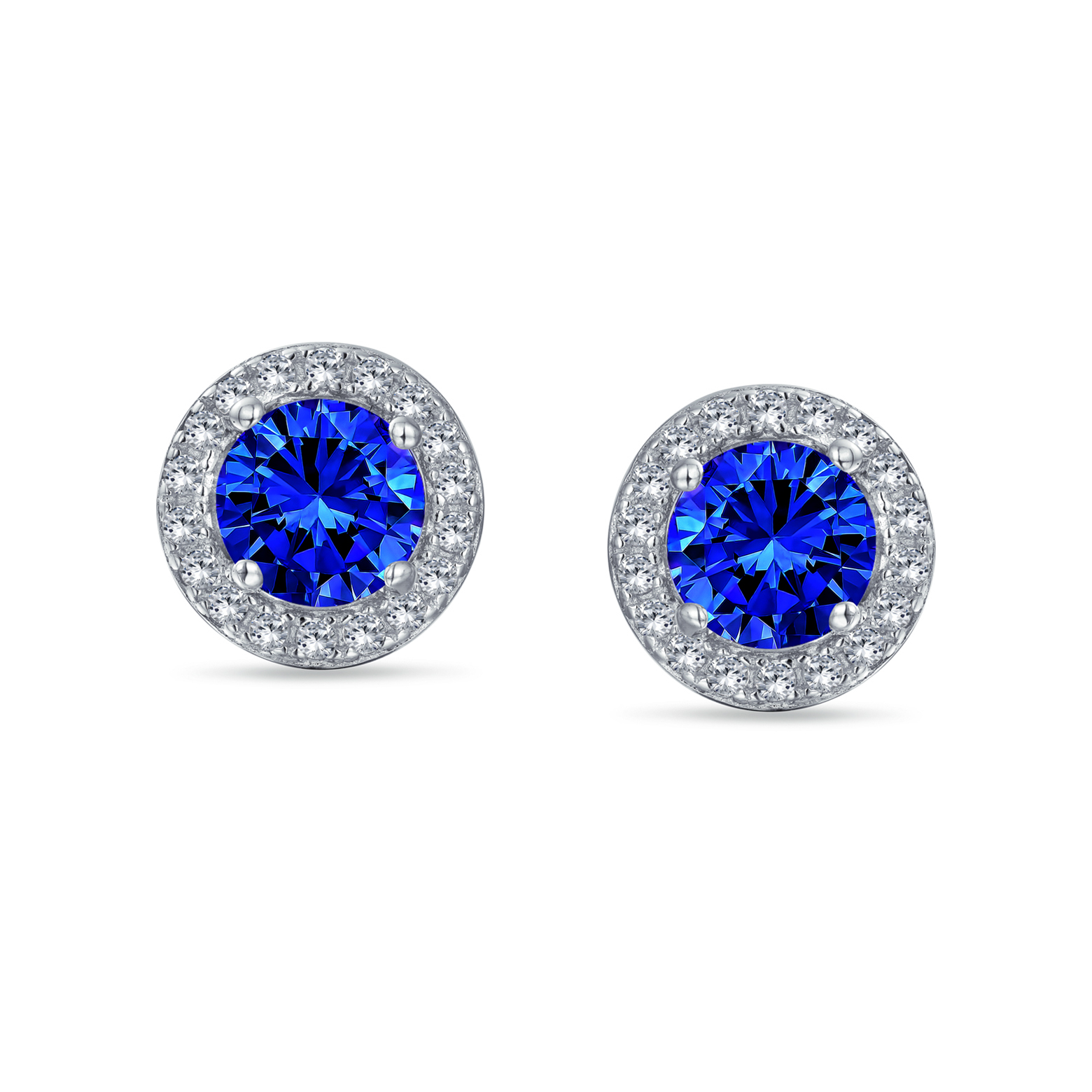 Round Solitaire Halo Multi Color CZ Stud Earrings.925 Sterling Silver 8MM - Picture 9 of 32