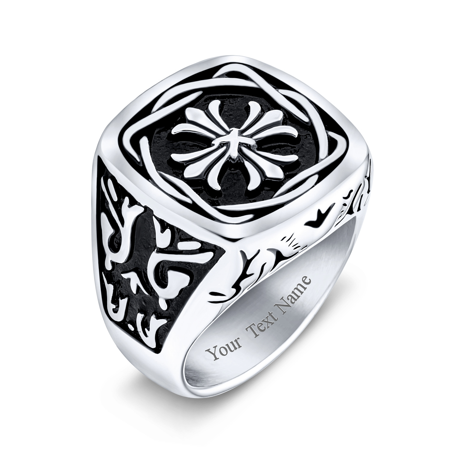 Mens Religious Viking Shield Maltase Fleur De Lis Cross Signet Band Ring For - Picture 9 of 9