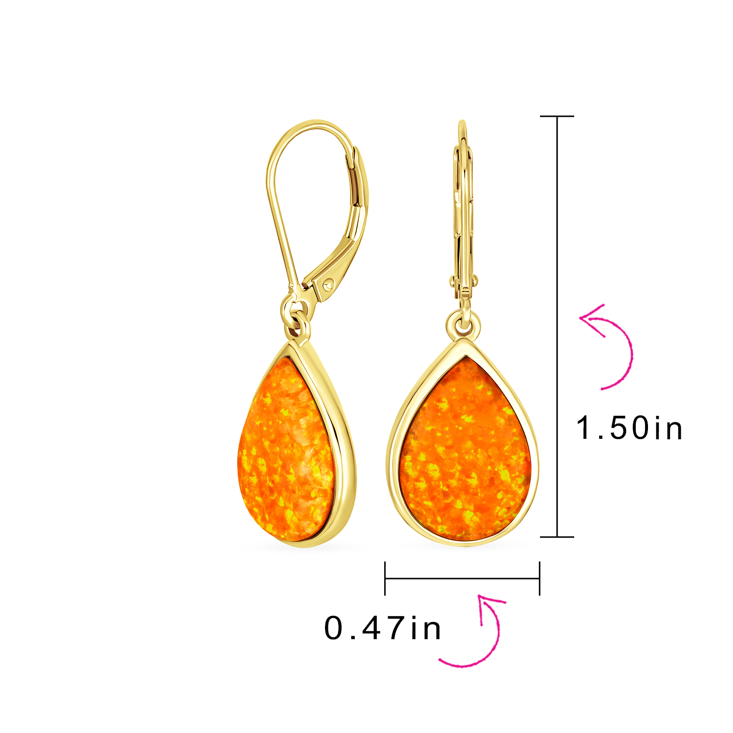 Pink Created Opal Teardrop Dangle Earrings in Sterling Silver Leverback - 第 8/8 張圖片