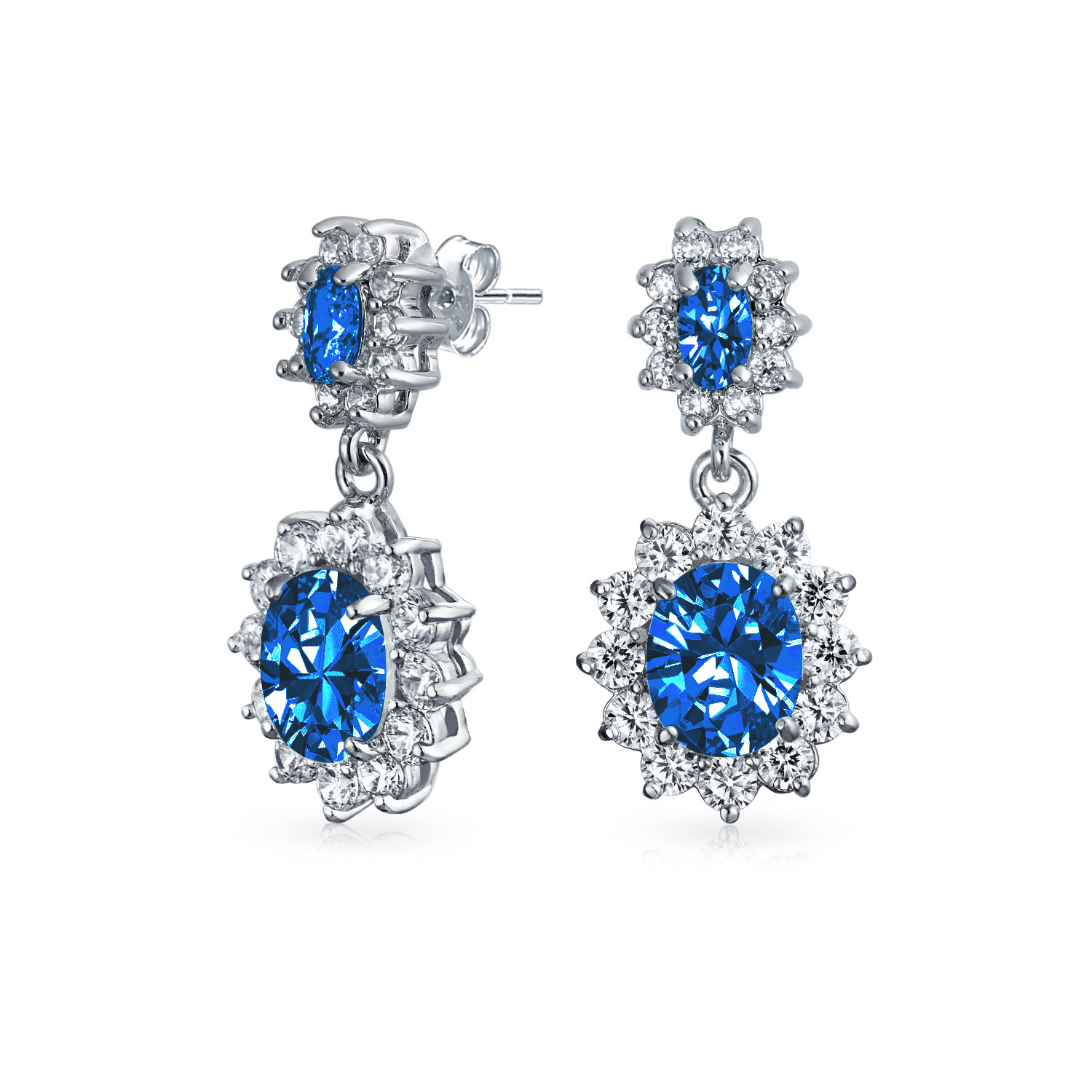 Vintage Art Deco Style Crown Halo Oval Cubic Zirconia Simulated Blue Sapphire - Picture 13 of 43